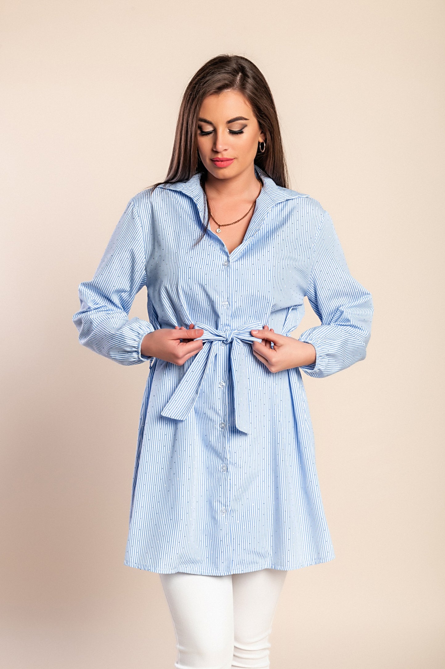 Camicia lunga a righe, blu