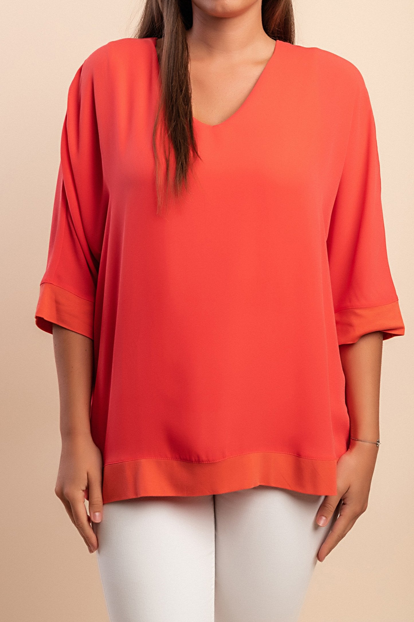 Blusa a manica 3/4, Corallo