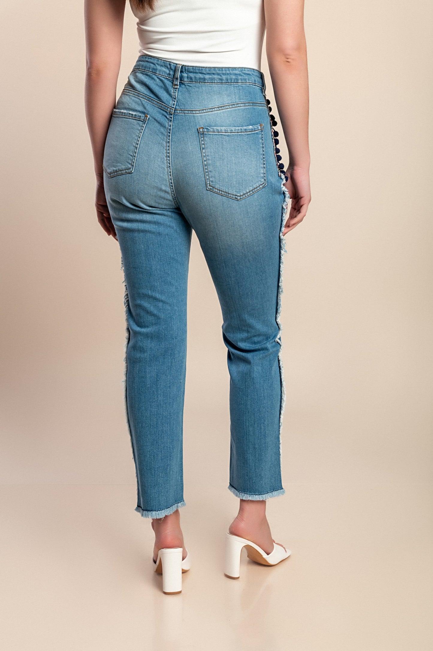 Jeans taglie forti con spacchi, azzurro chiaro