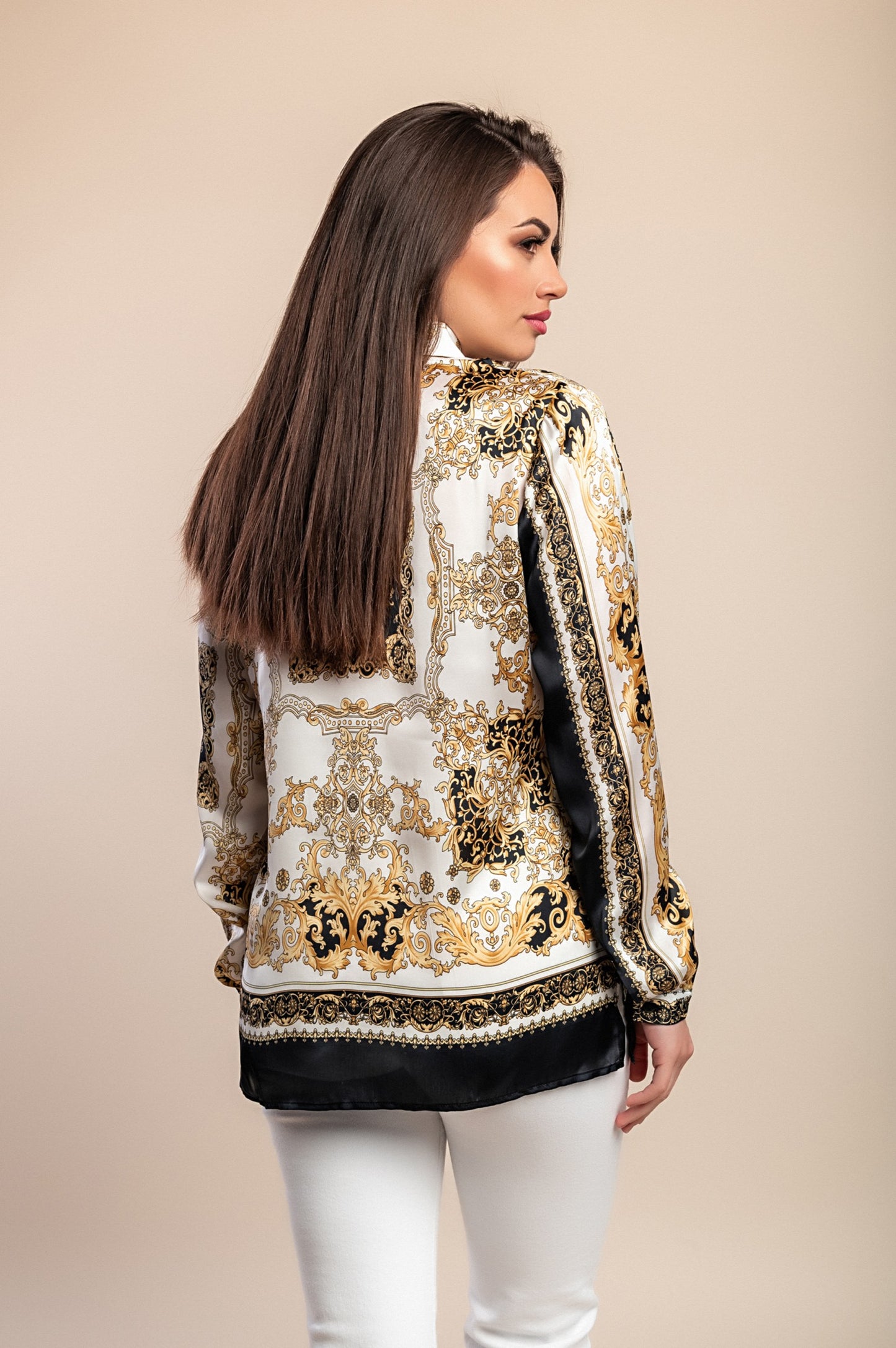 Camicetta stampata taglie forti, nera