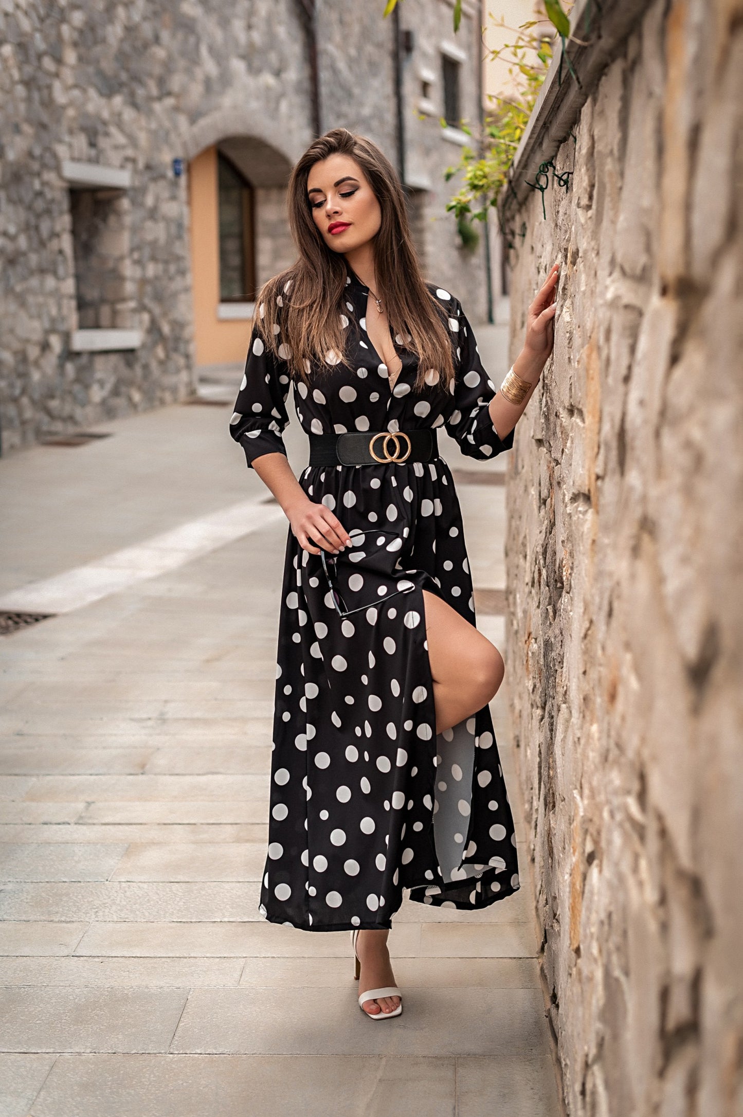 VESTITO MAXI ELEGANTE CON STAMPO MORI