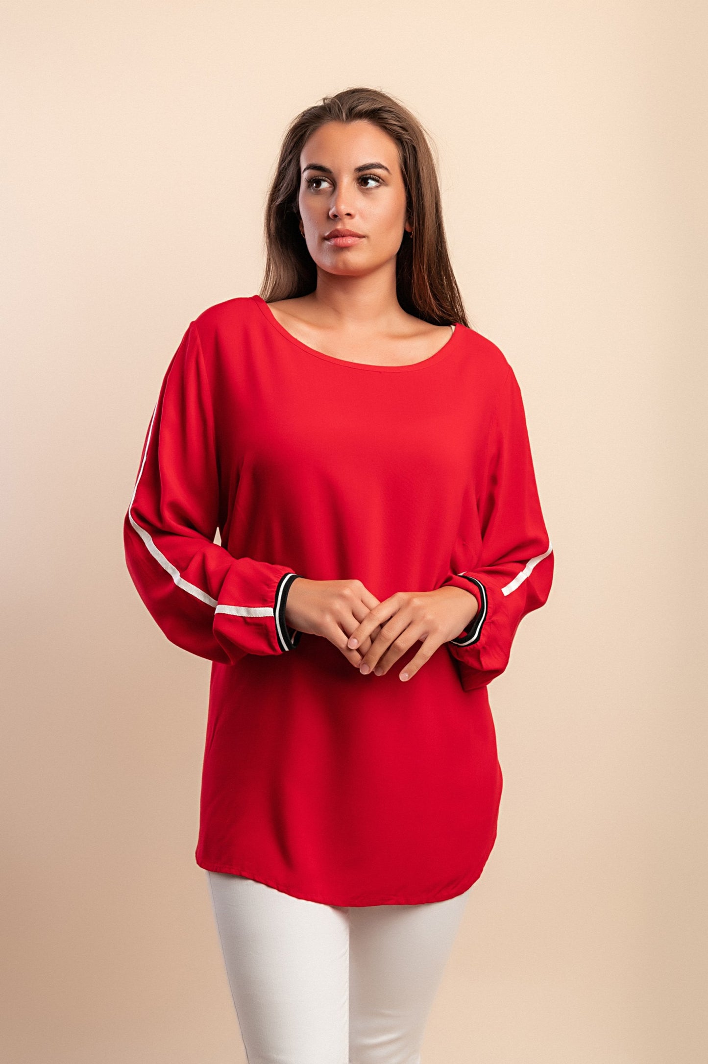 Blusa taglia forte a maniche lunghe, rossa