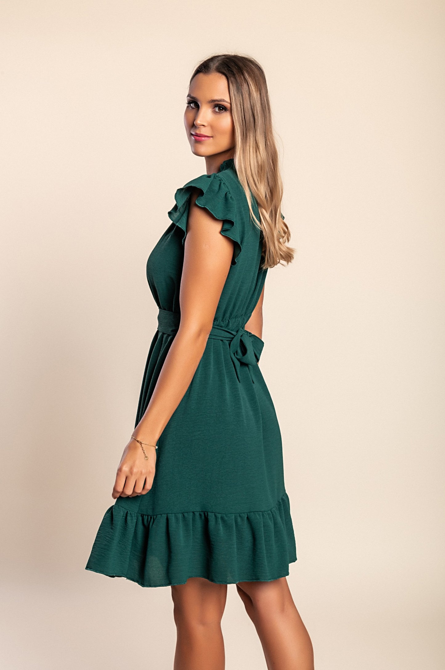 Mini abito arricciato, verde scuro