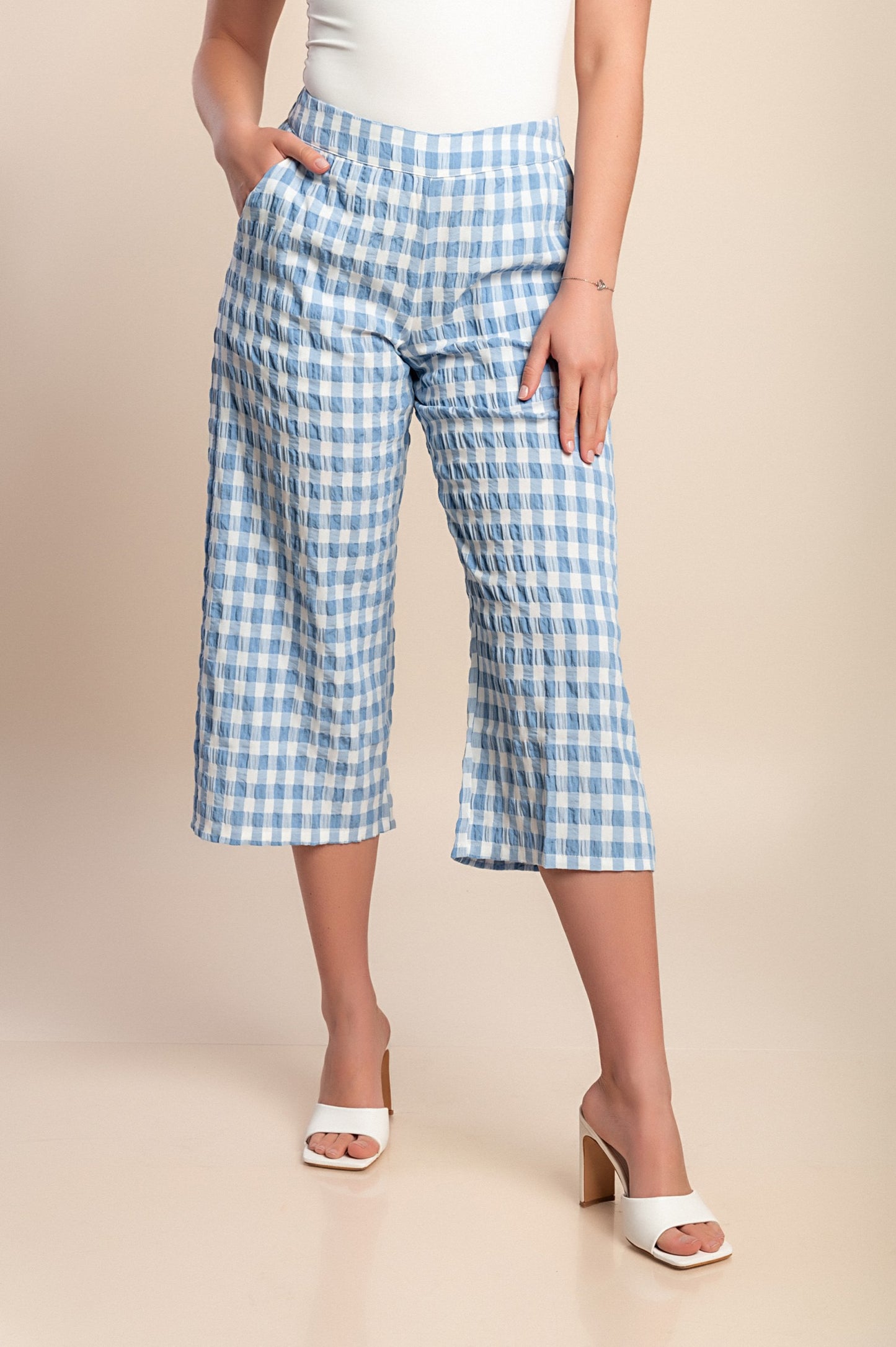 Pantaloni capri stampati, blu