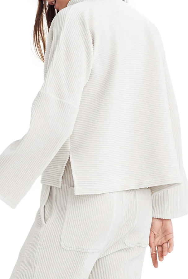 Top a costine con vestibilità ampia, bianco