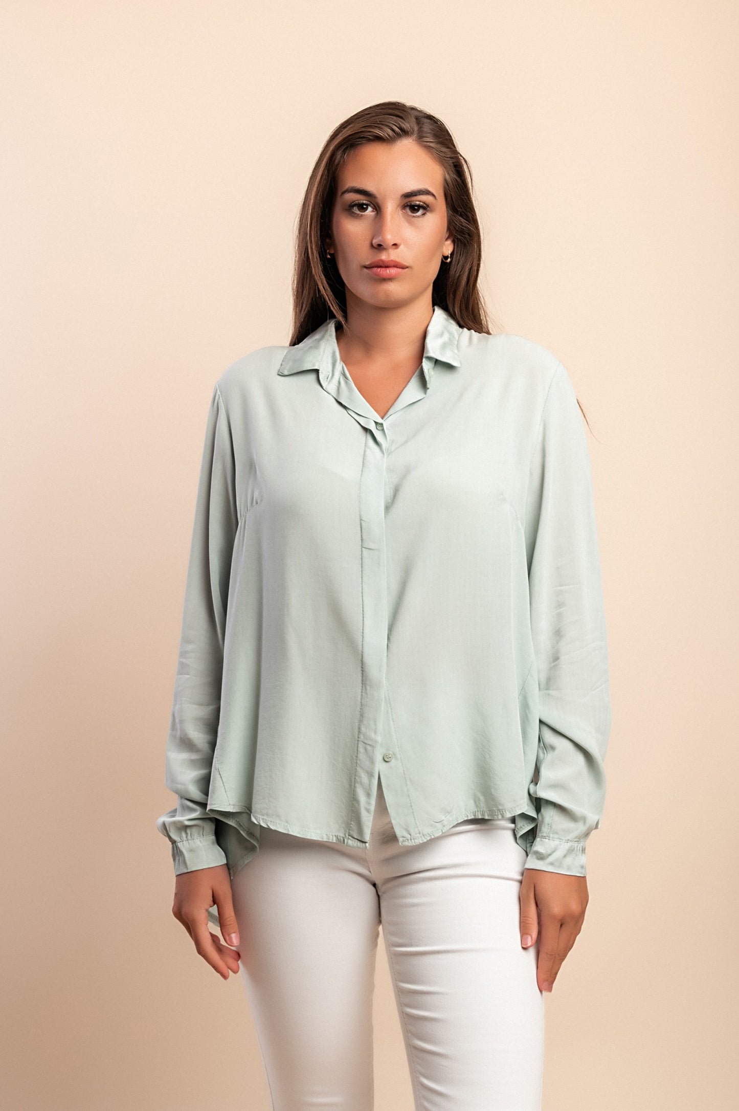 Camicia stampata in viscosa, menta