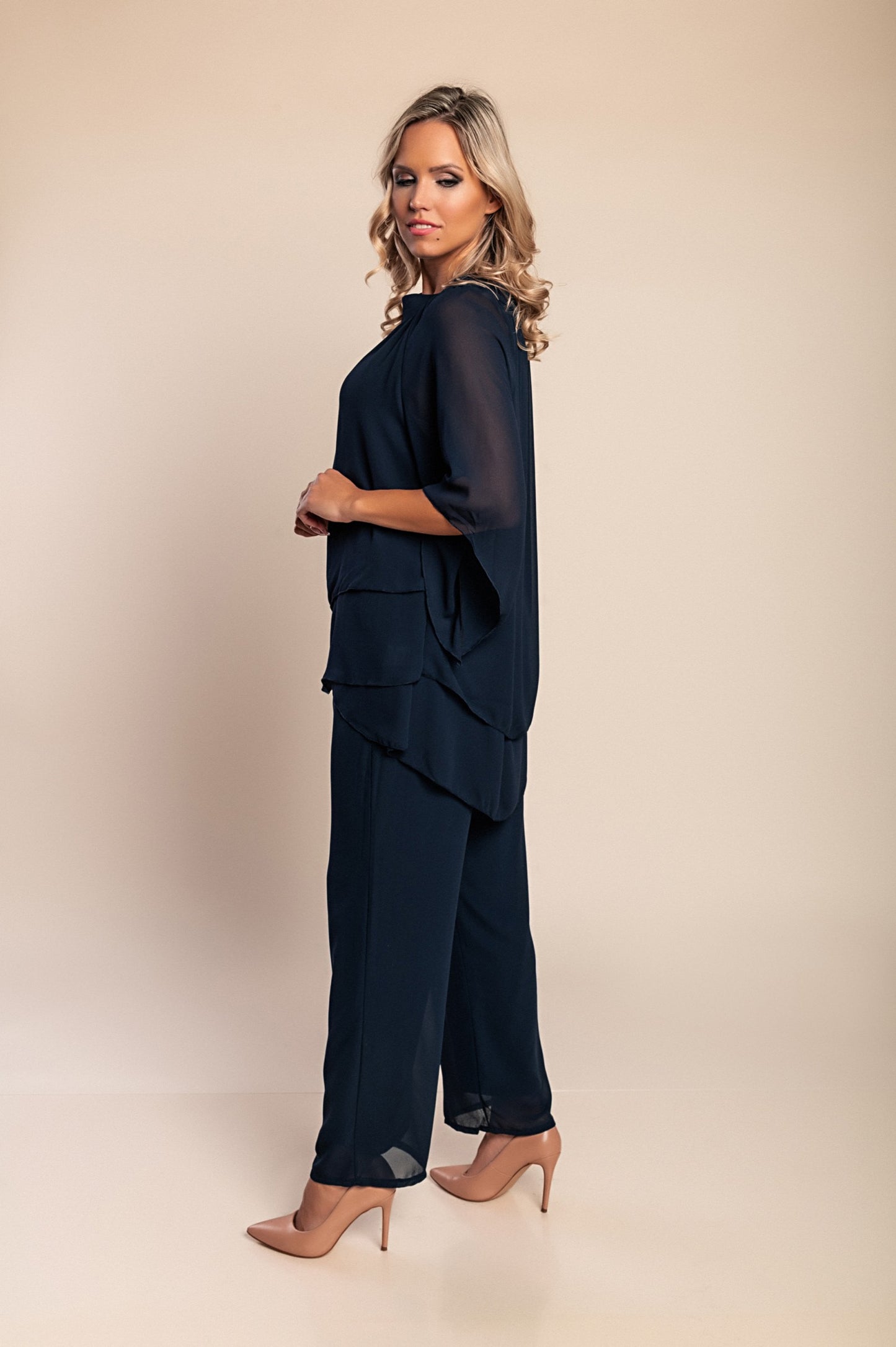 Elegante set tunica e pantaloni lunghi, blu scuro