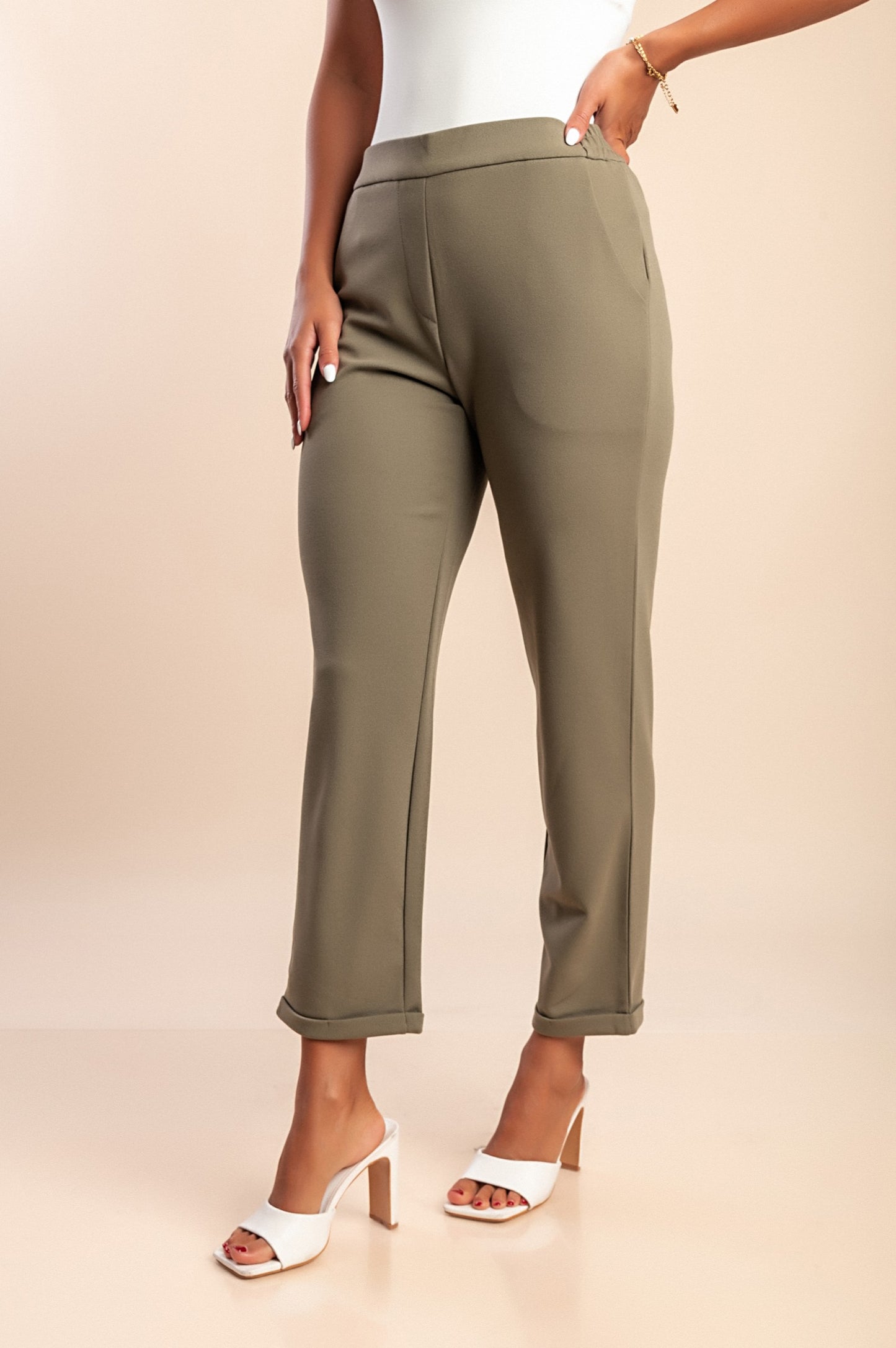 Pantaloni eleganti taglie forti, verde oliva