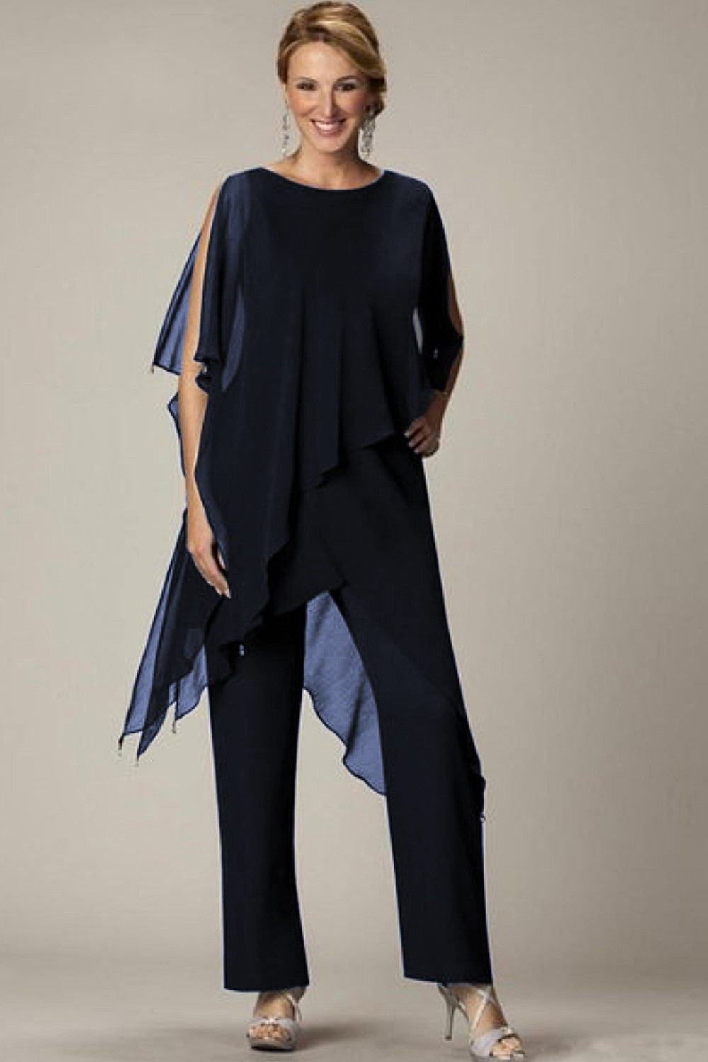 Set di elegante tunica traslucida e pantaloni lunghi Claudette, neri