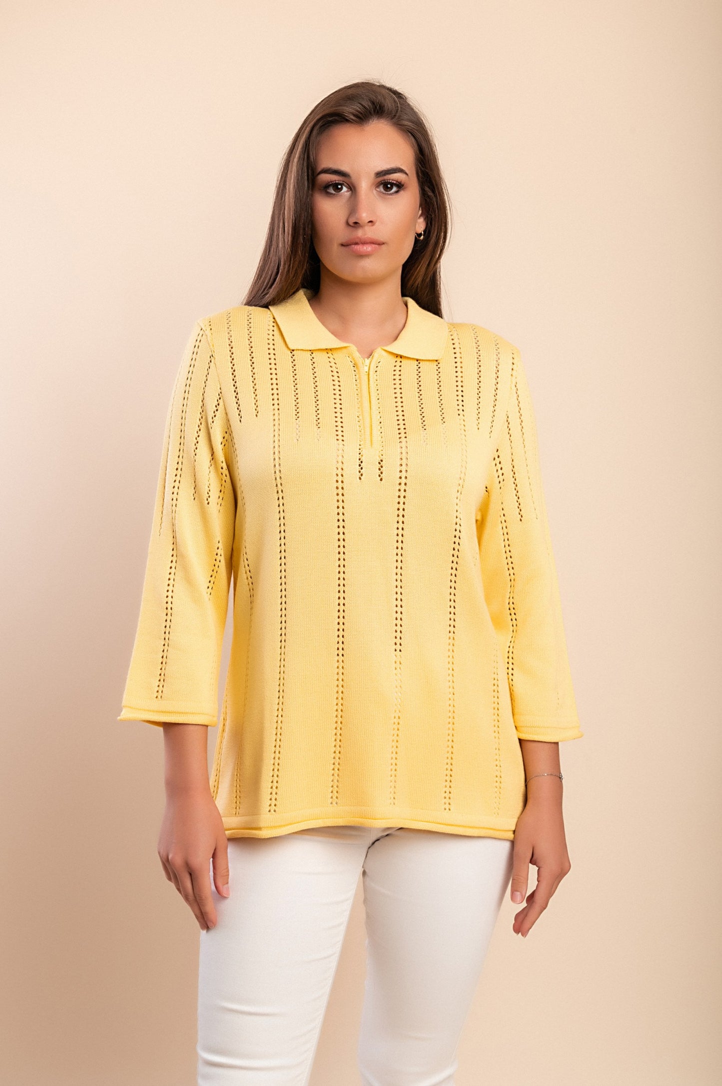 Maglia con cerniera, gialla