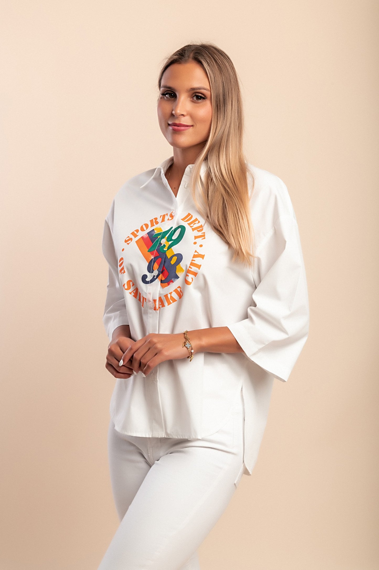 Camicia stampata, bianca