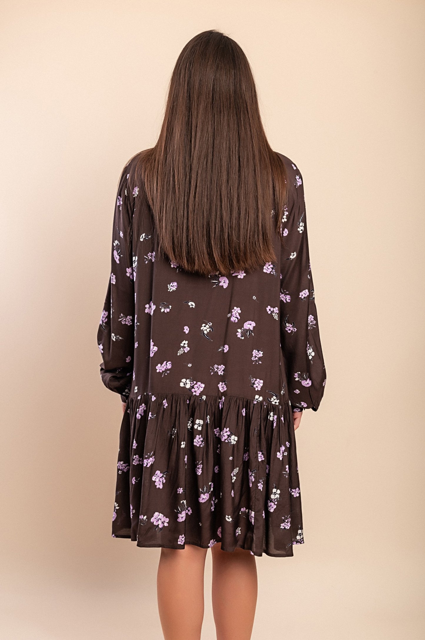 Abito midi con stampa, marrone