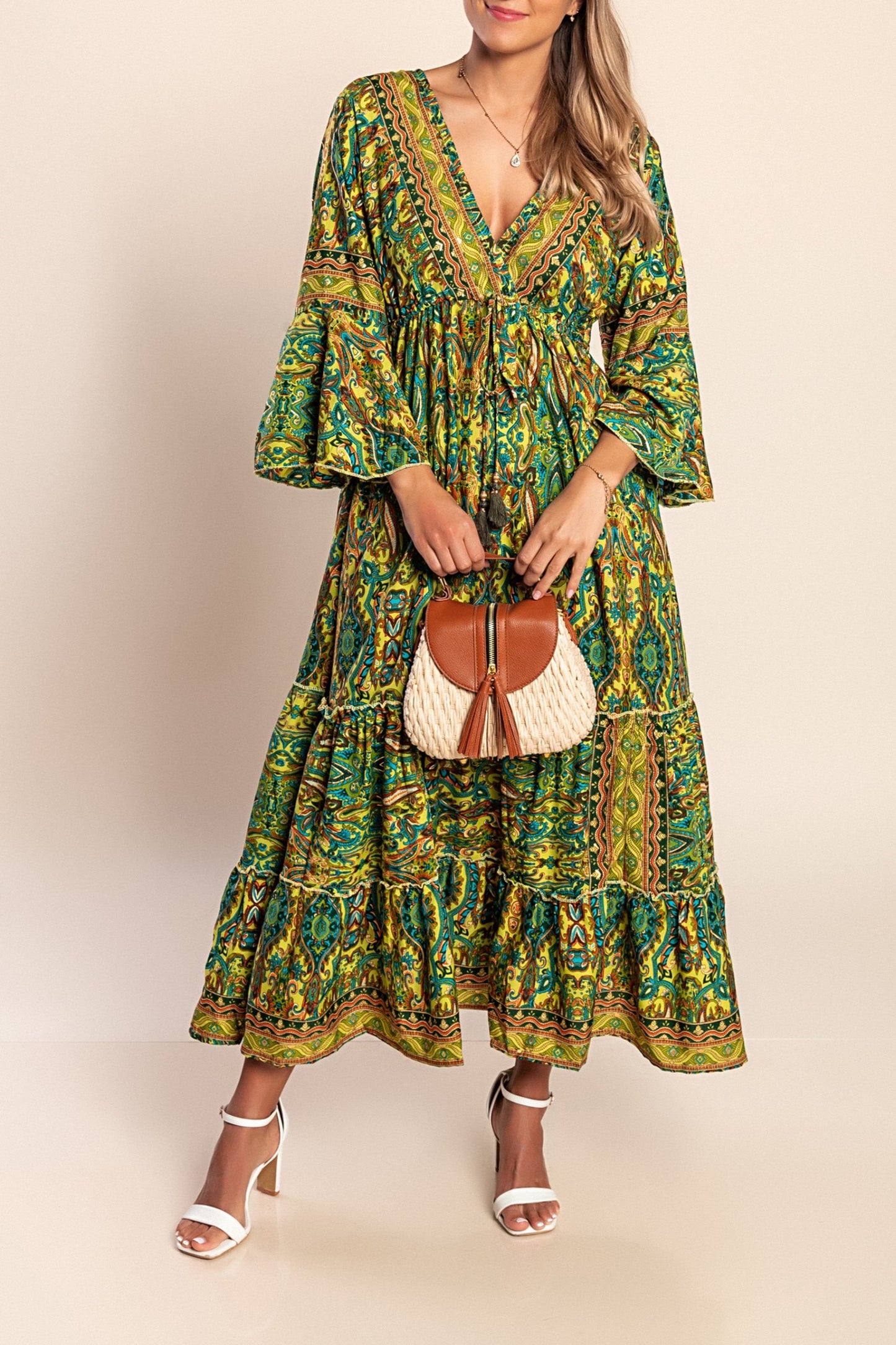 Abito maxi con stampa, blu
