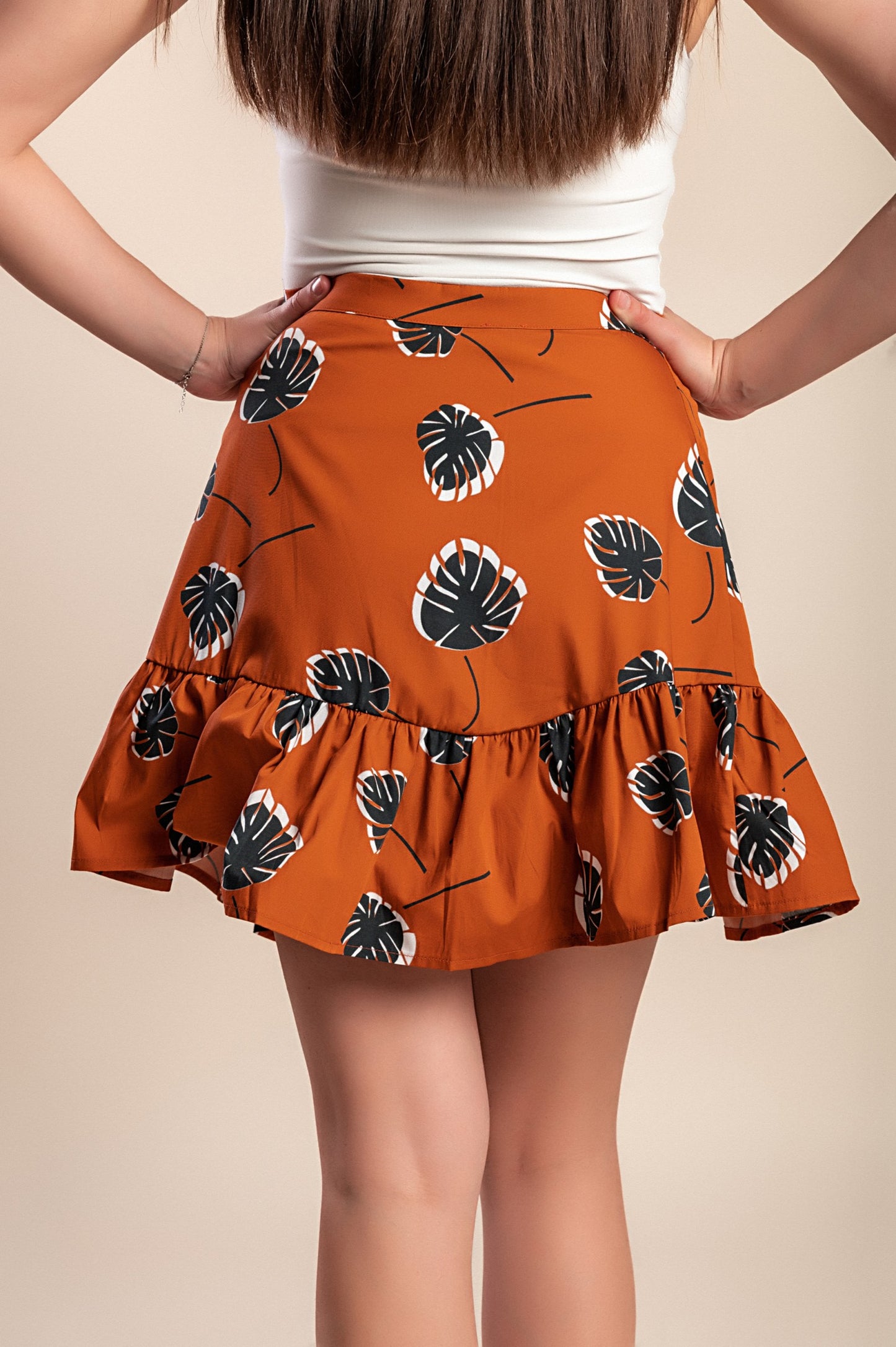 Minigonna in cotone stampato, arancione