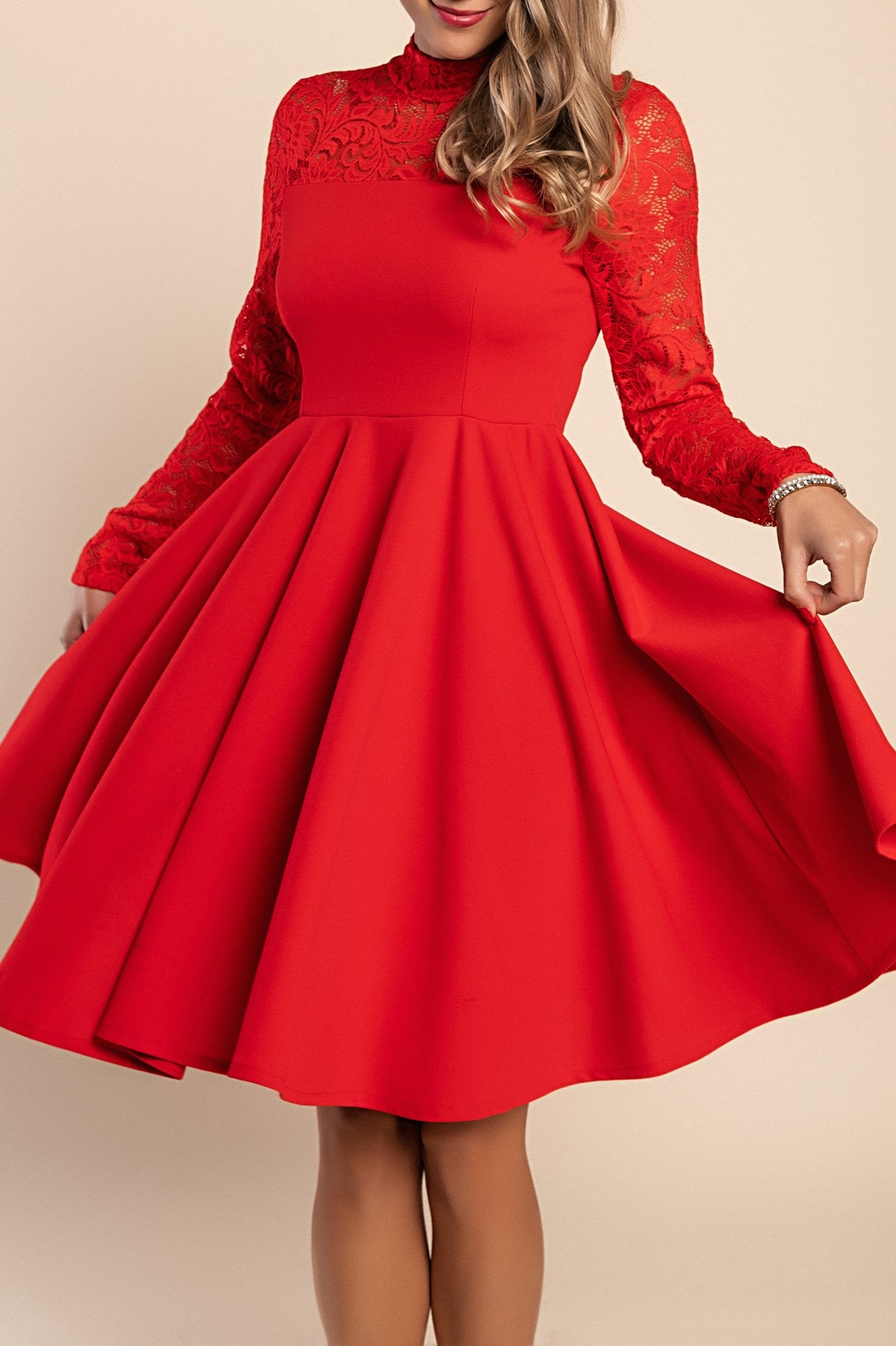 Abito midi aderente con pizzo, nero