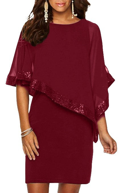 Vestito elegante con mantellina Arlet, bordo