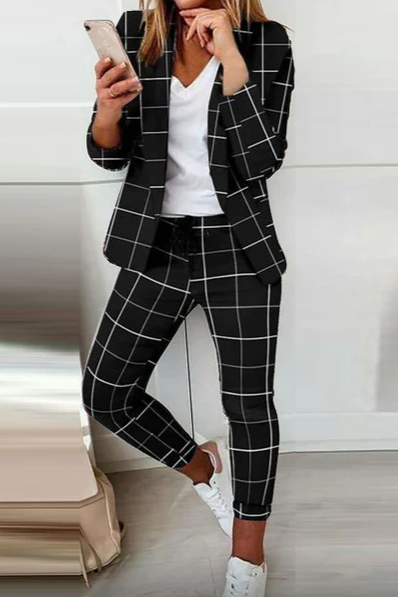 Completo di pantaloni e blazer elegante senza lettere Estrena, nero-nero