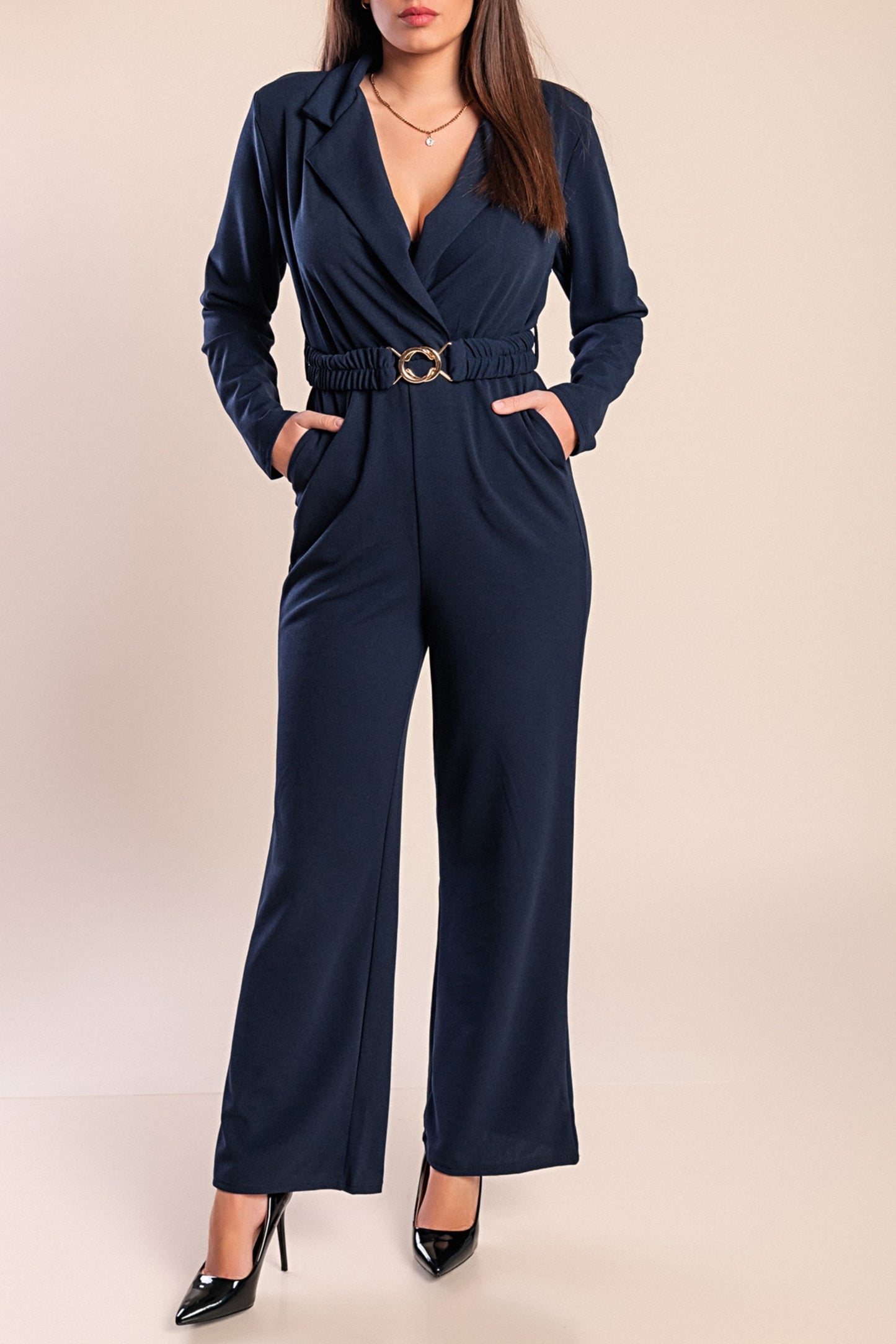 Tuta elegante a maniche lunghe, blu scuro