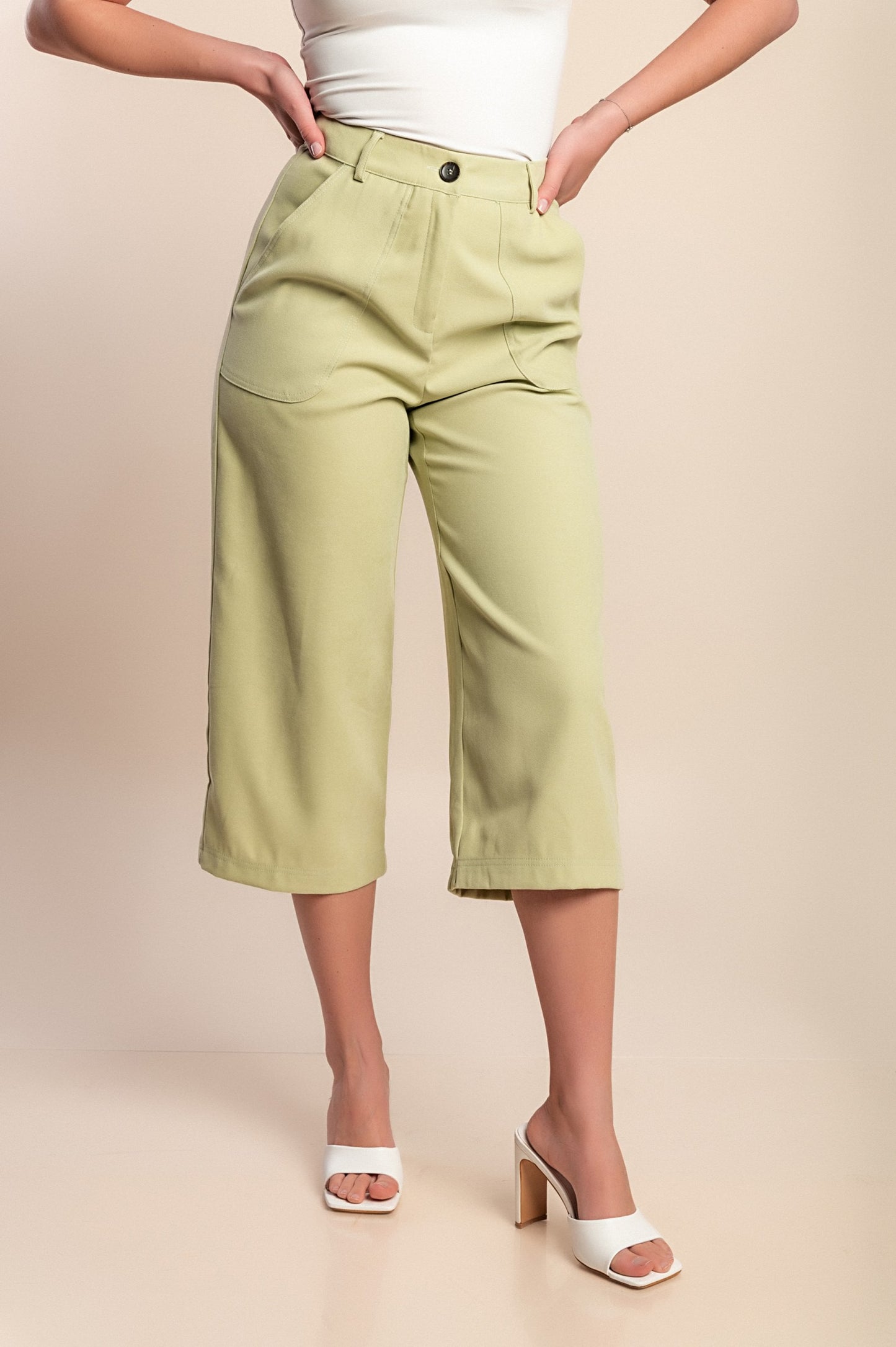 Pantaloni capri taglie forti, verde chiaro