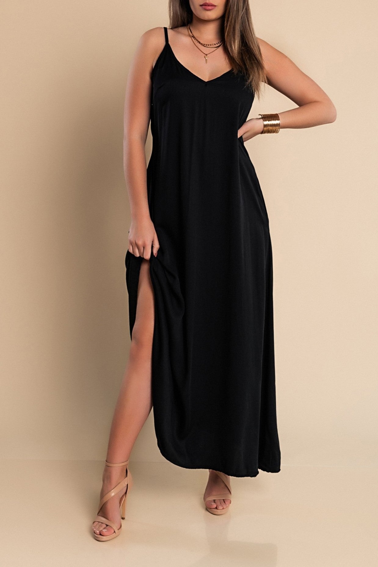 Vestito estivo lungo Yasmine, nero