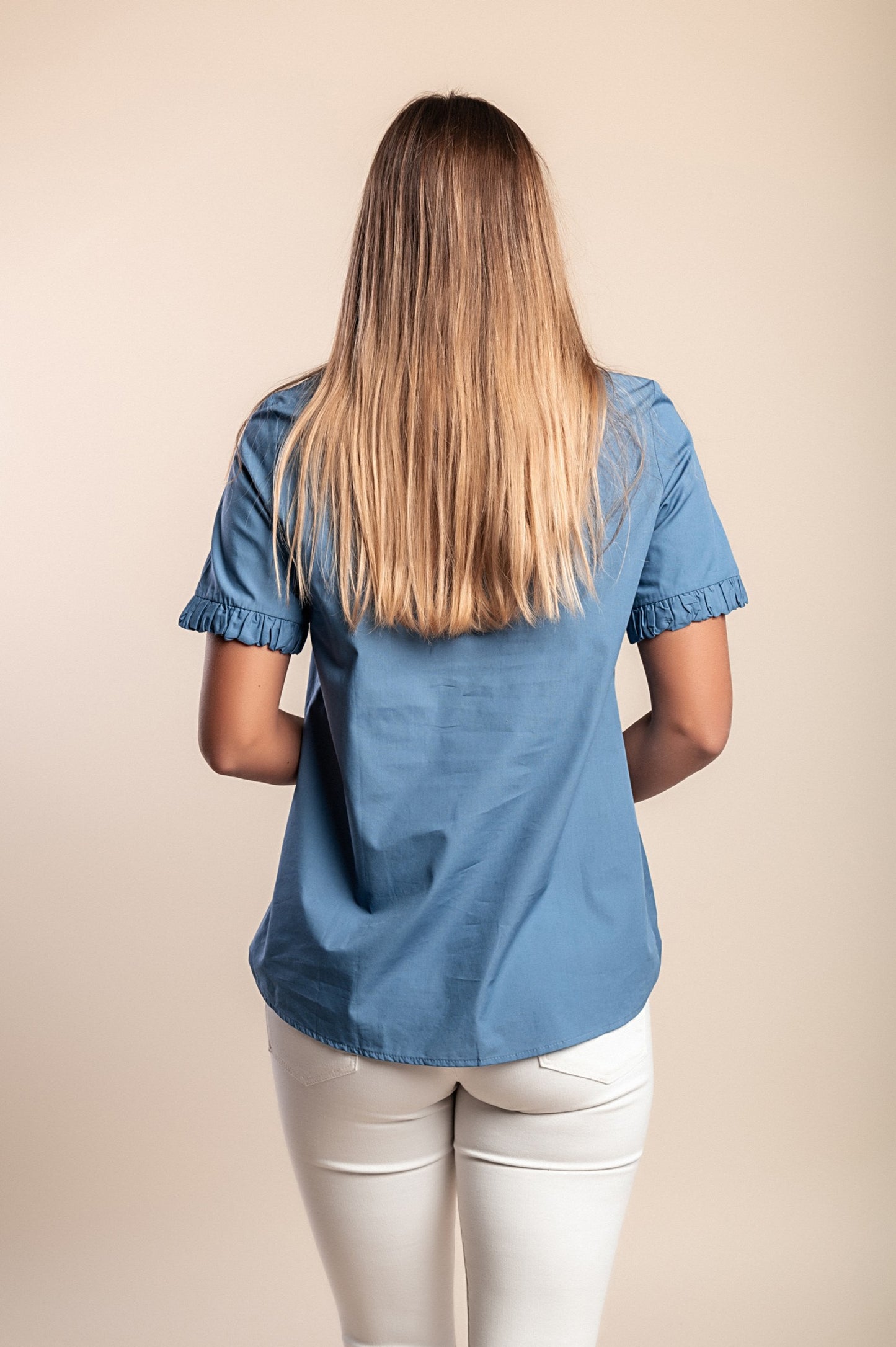 Maglia in cotone a maniche corte, blu