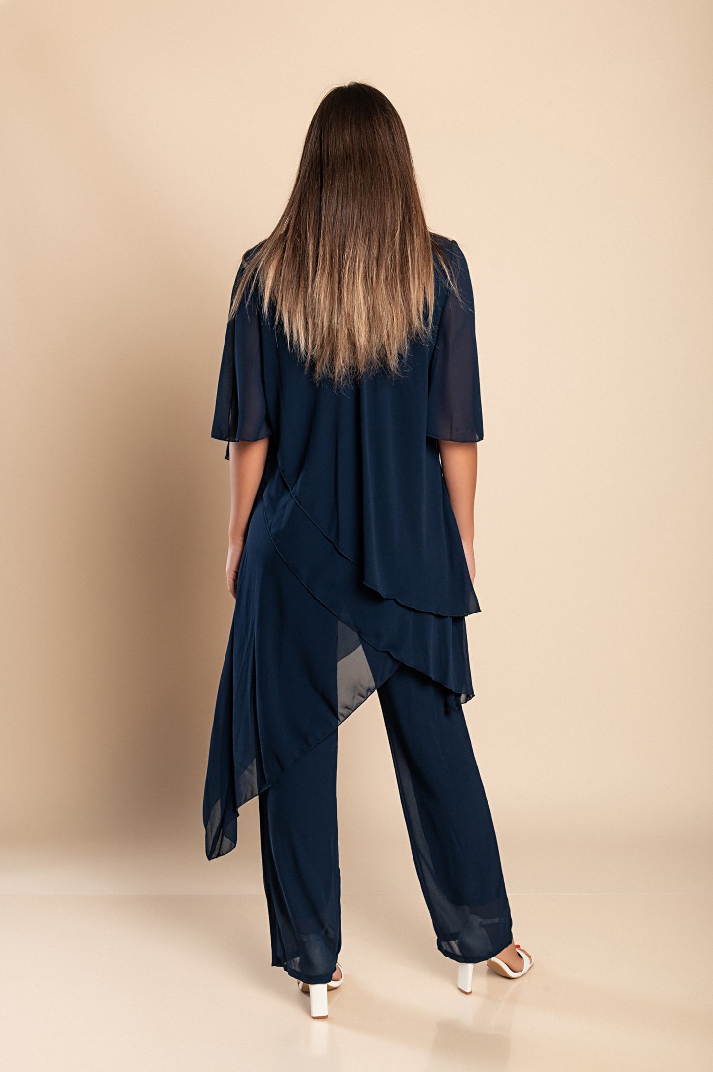 Set di elegante tunica traslucida e pantaloni lunghi Claudette, neri