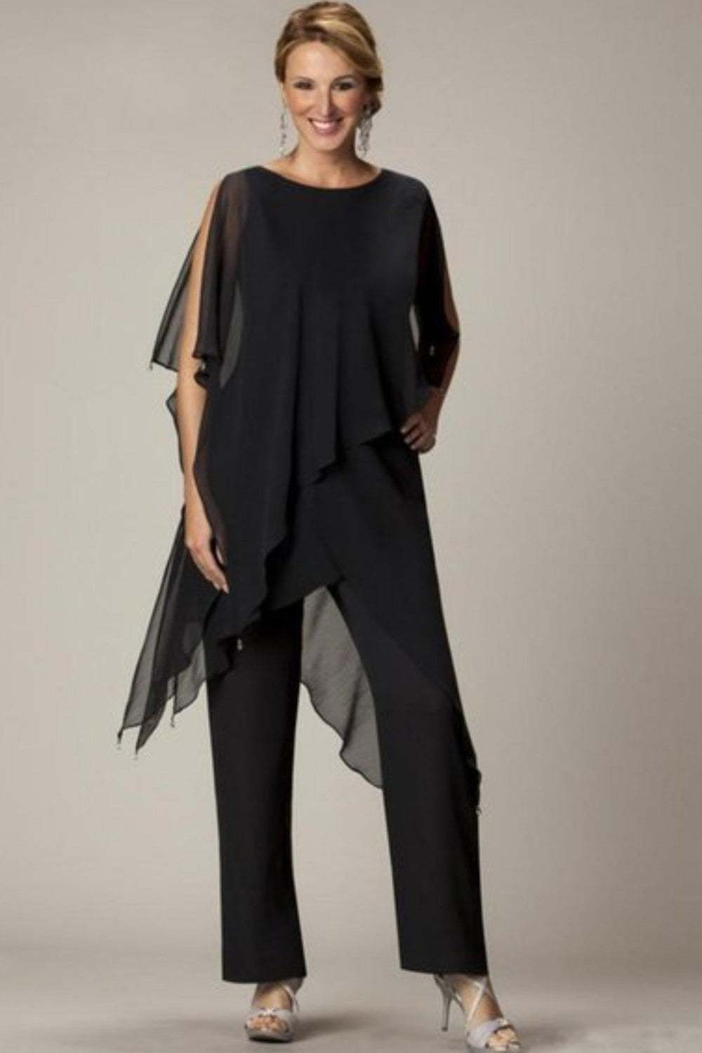 Set di elegante tunica traslucida e pantaloni lunghi Claudette, neri