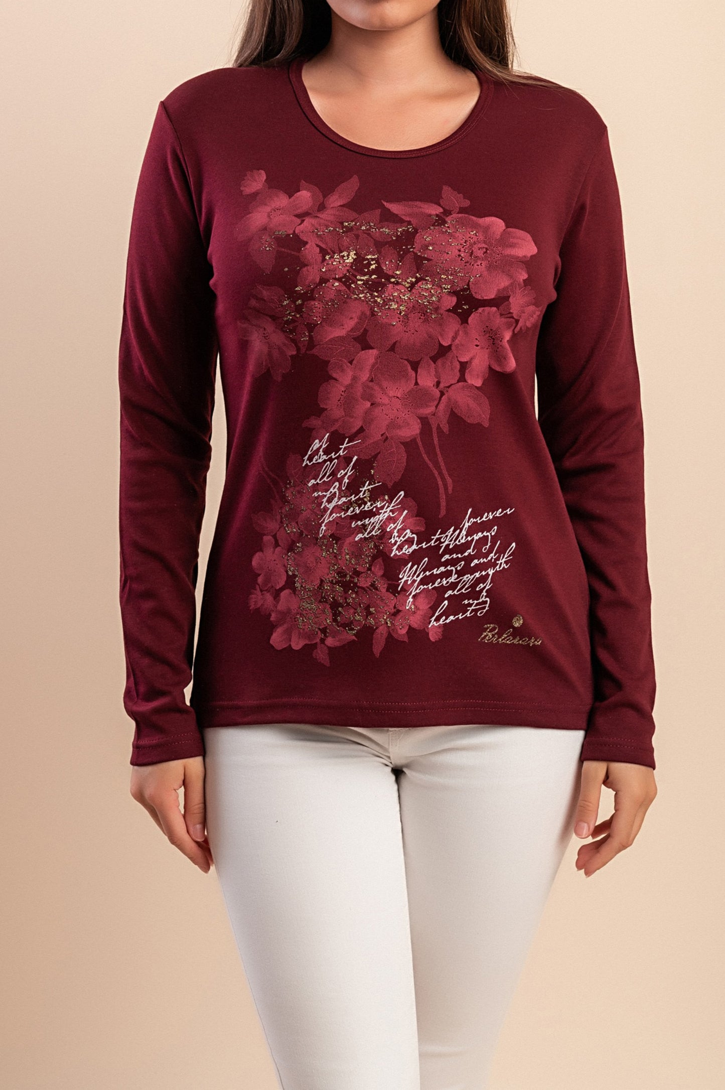 T-shirt a maniche lunghe con stampa, bianca