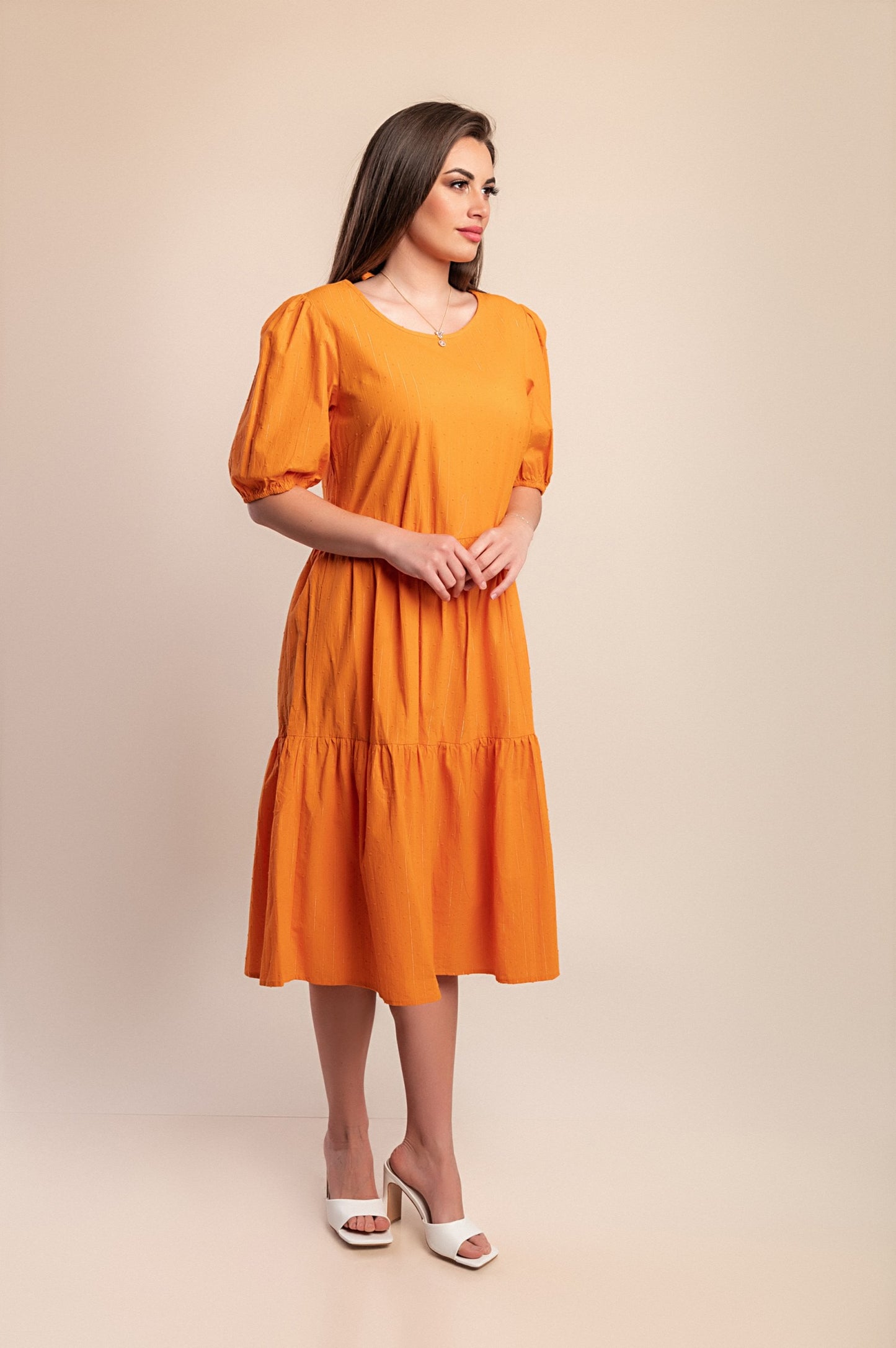 Abito in cotone largo, arancione