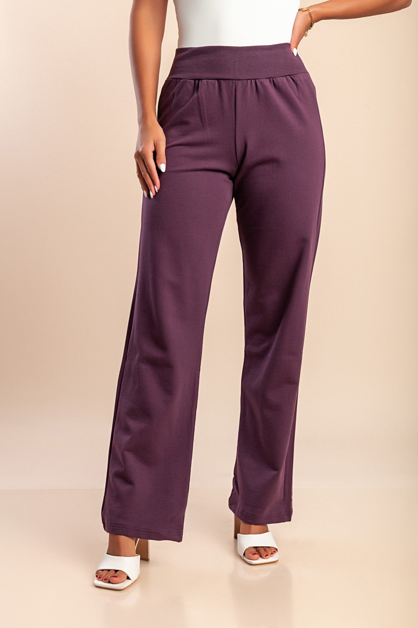 Pantaloni di cotone a vita alta, viola