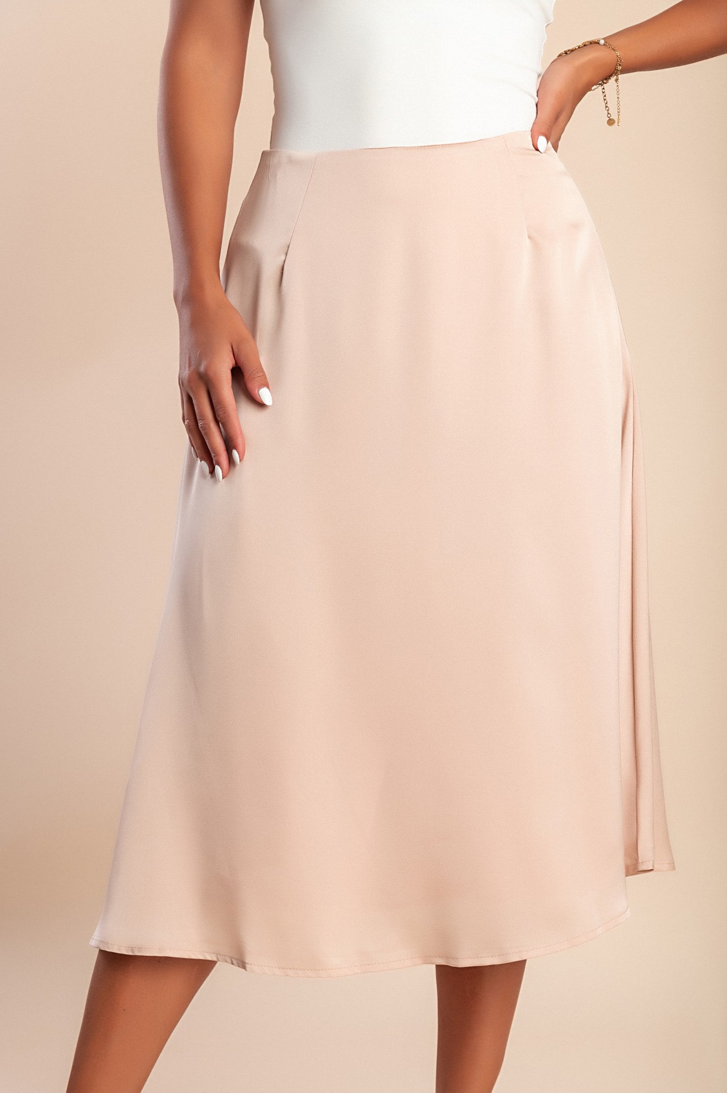 Gonna midi in raso imitazione, beige