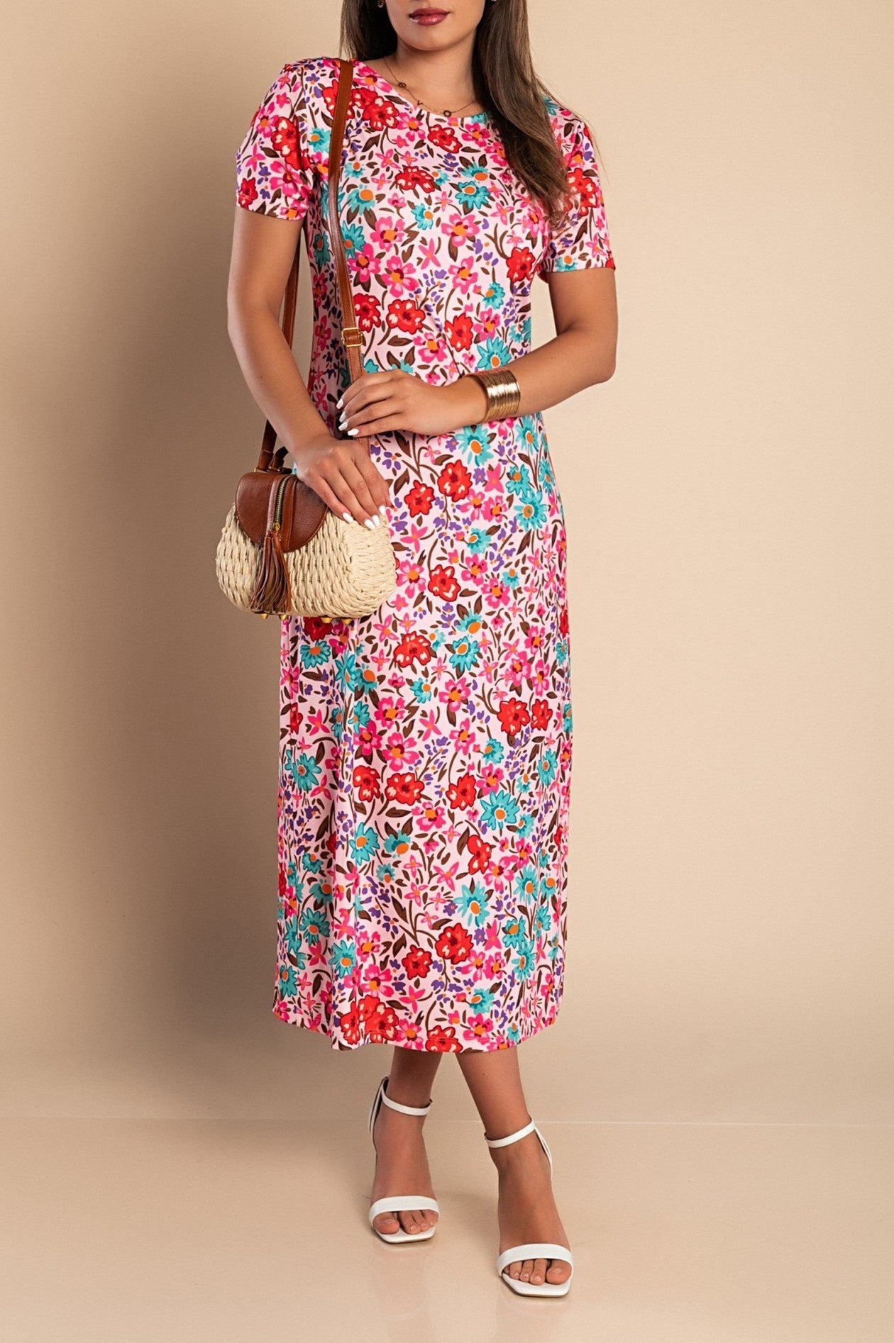 Maxi abito con stampa floreale, multicolor