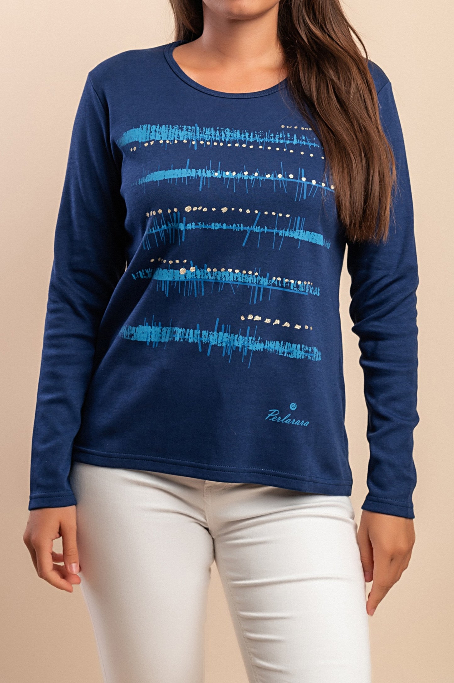 Maglia in cotone a maniche lunghe, blu scuro