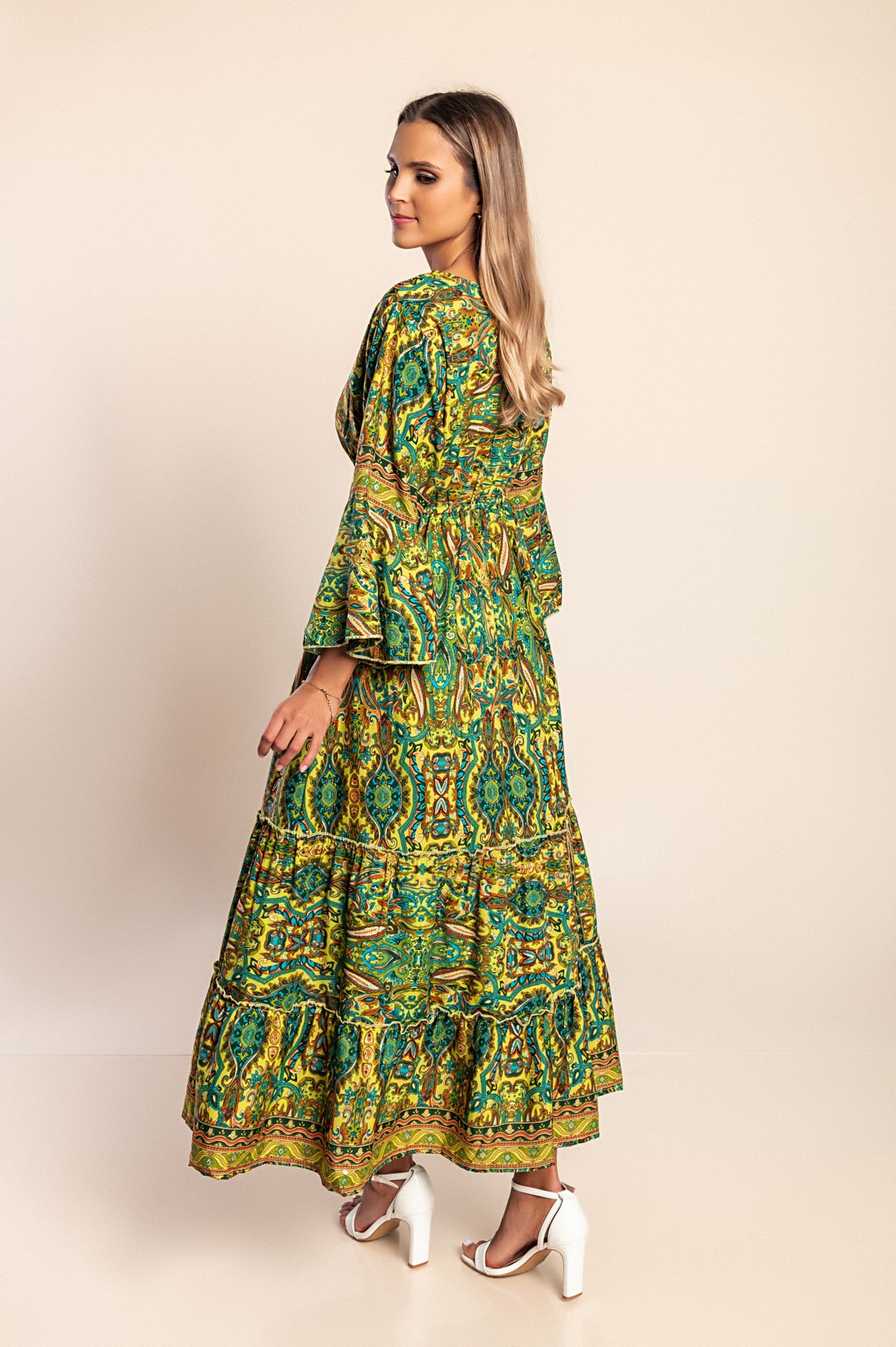 Abito maxi con stampa, blu