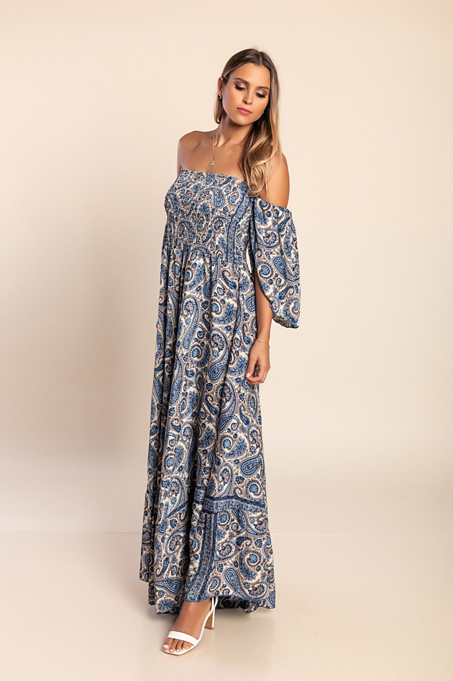 Abito maxi con stampa, multicolore