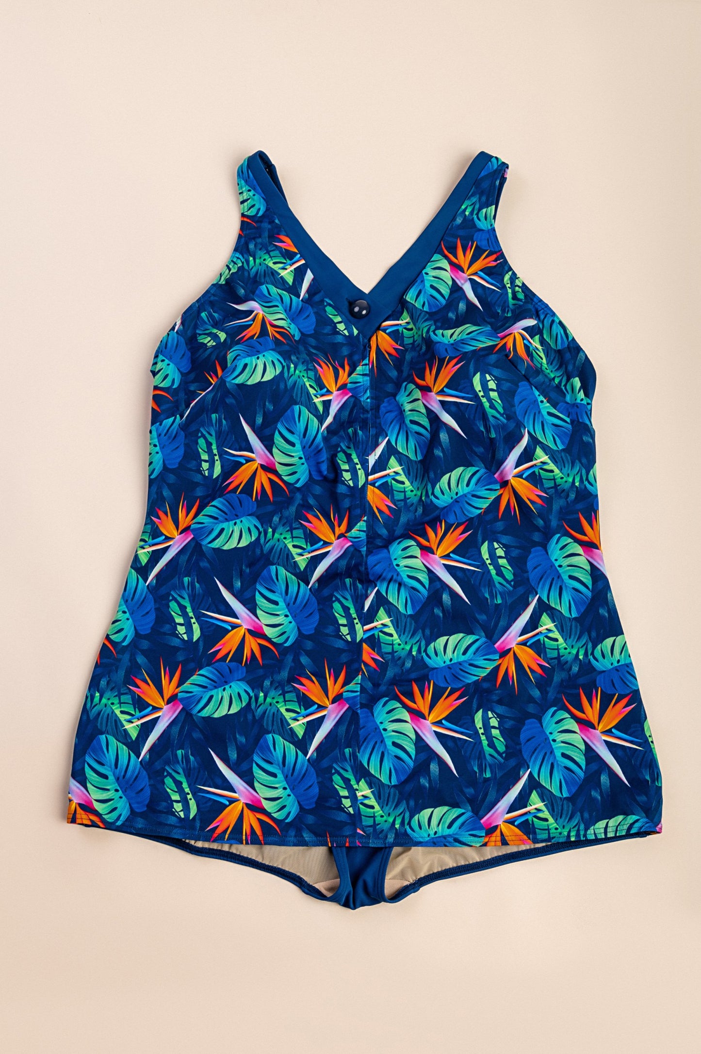 Costume da bagno stampato taglie forti, blu