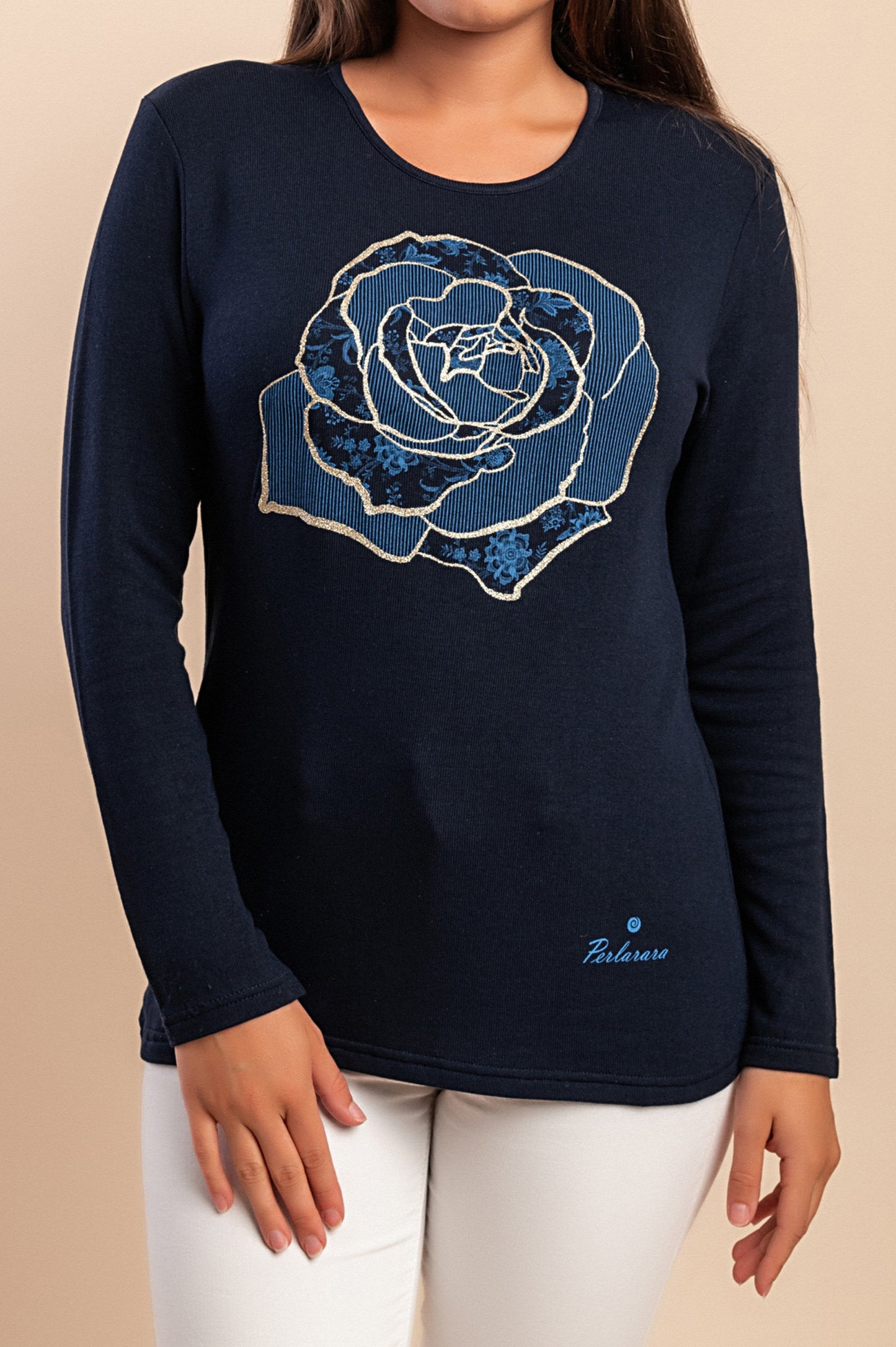 Maglia in cotone a maniche lunghe, blu scuro