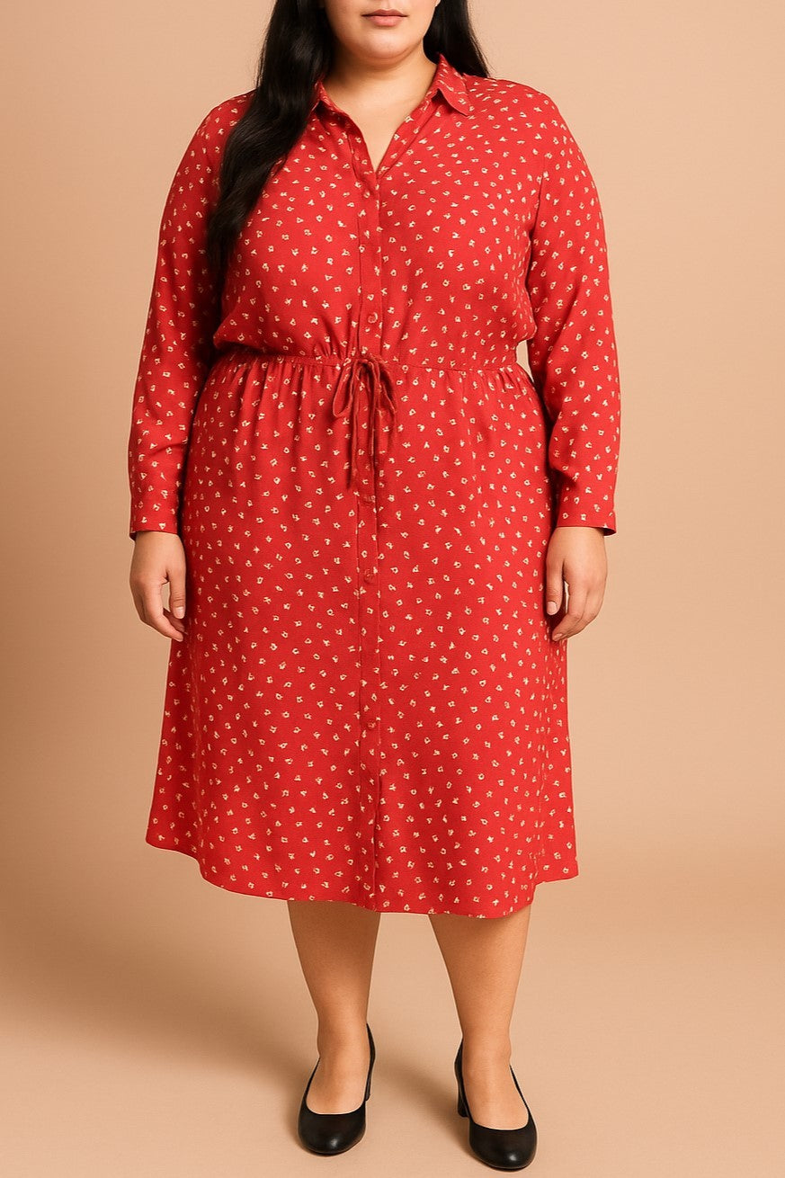 Abito midi taglie forti con stampa, rosso