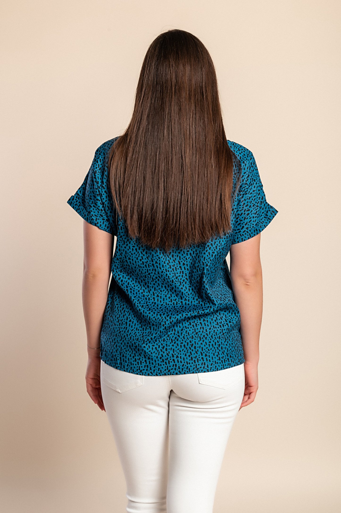 Camicetta stampata taglie forti, petrolio