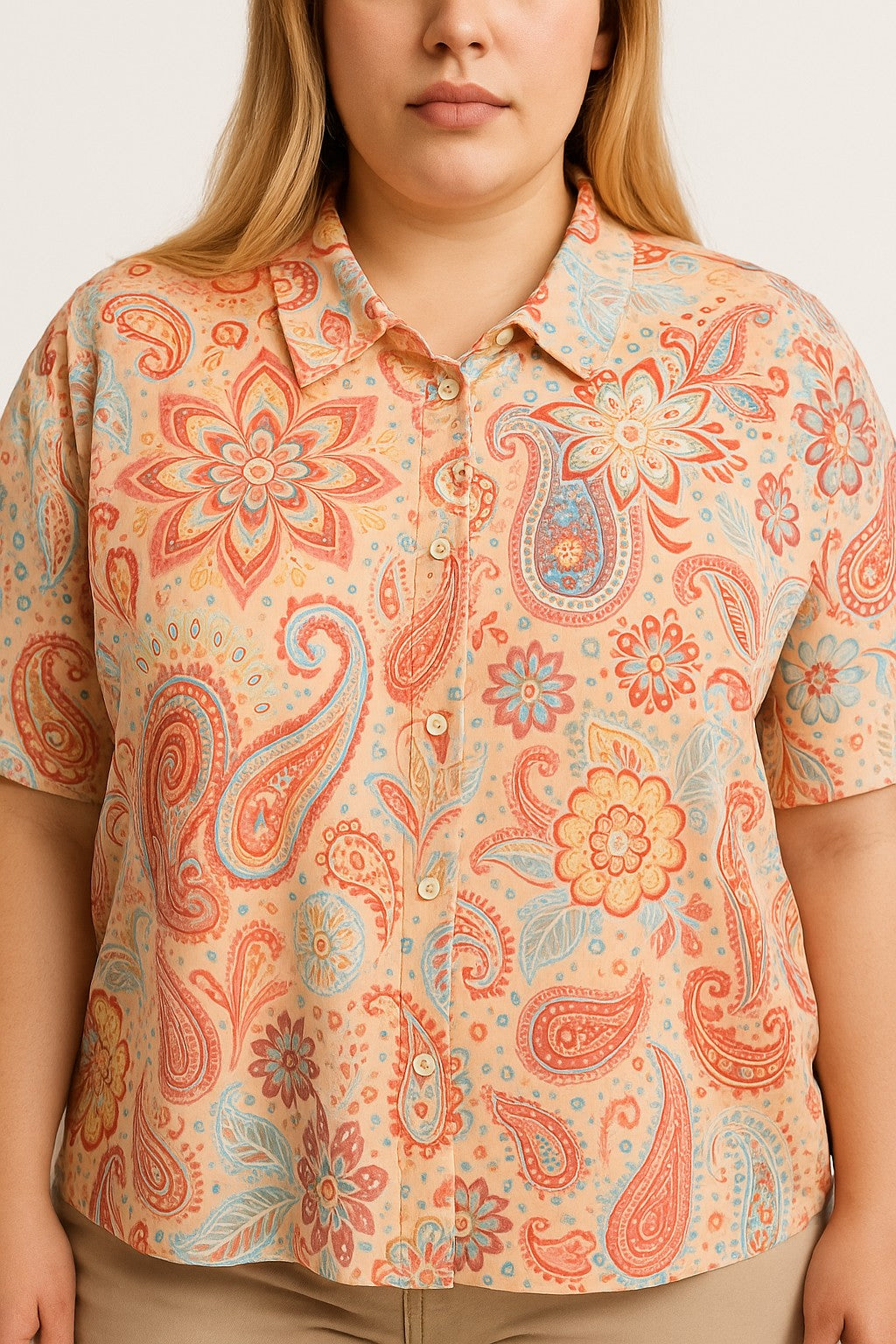 T-shirt con colletto e stampa, multicolore