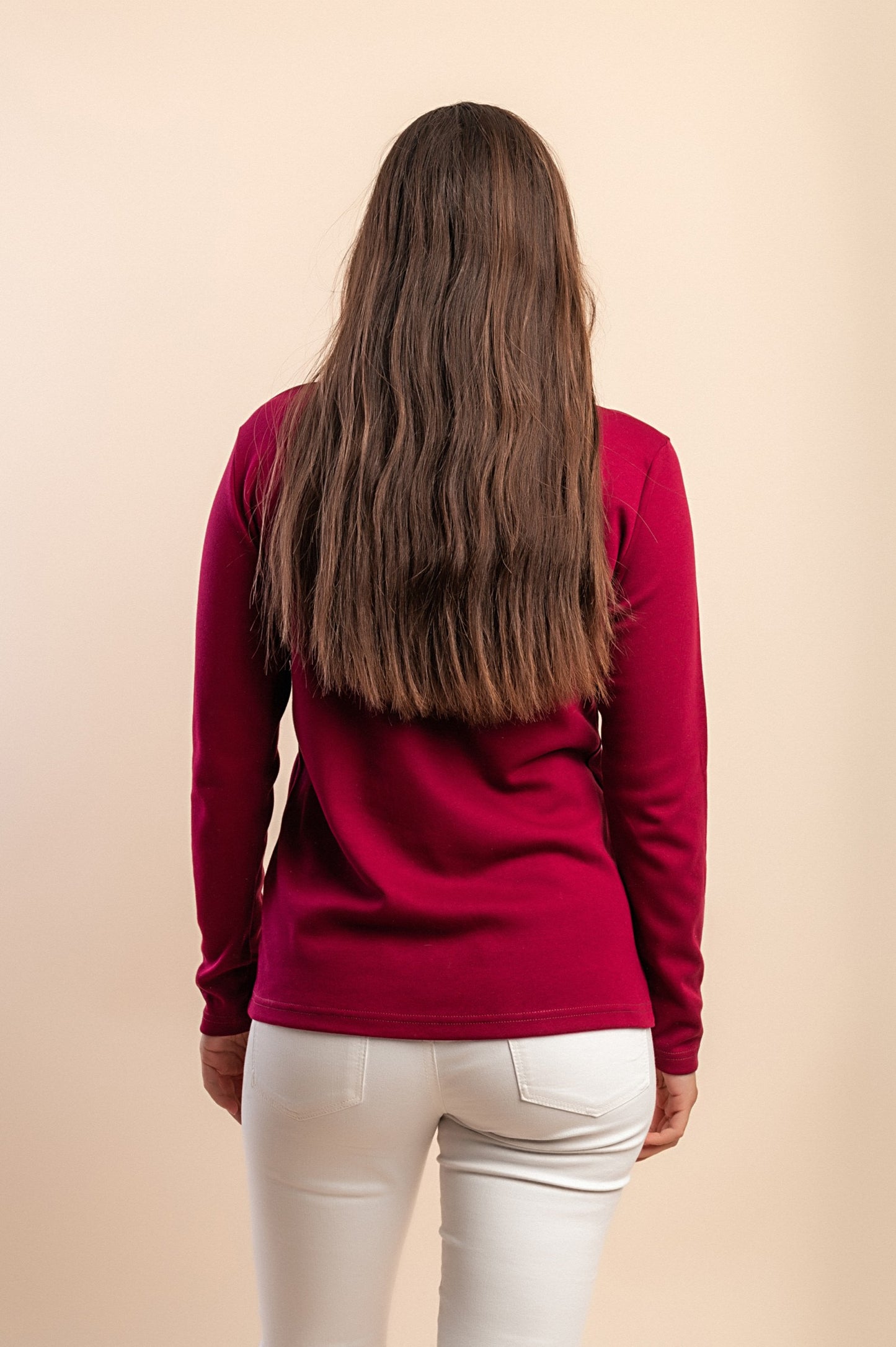 Top in cotone a maniche lunghe, bordeaux