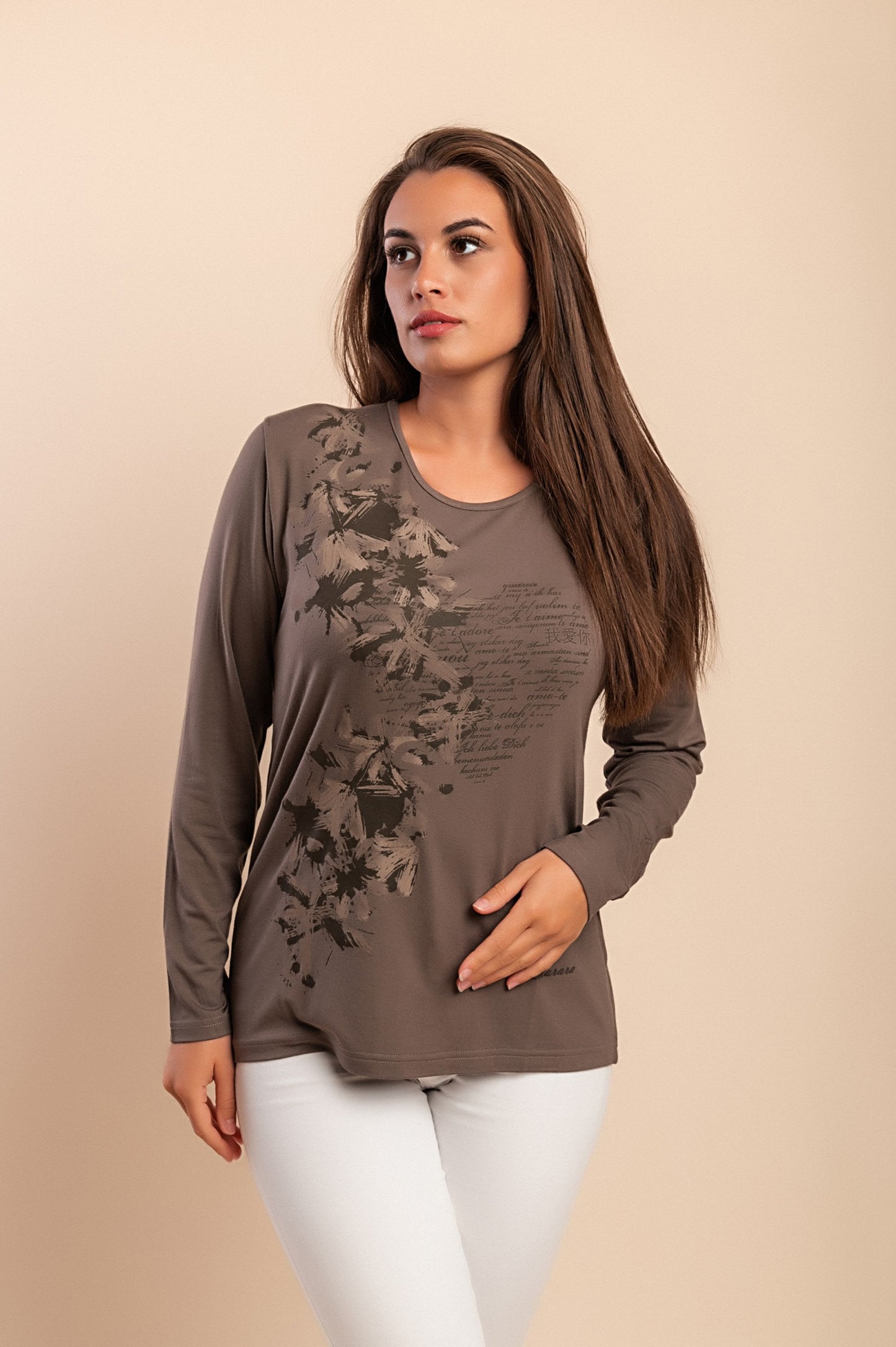 Maglia in cotone a maniche lunghe, beige