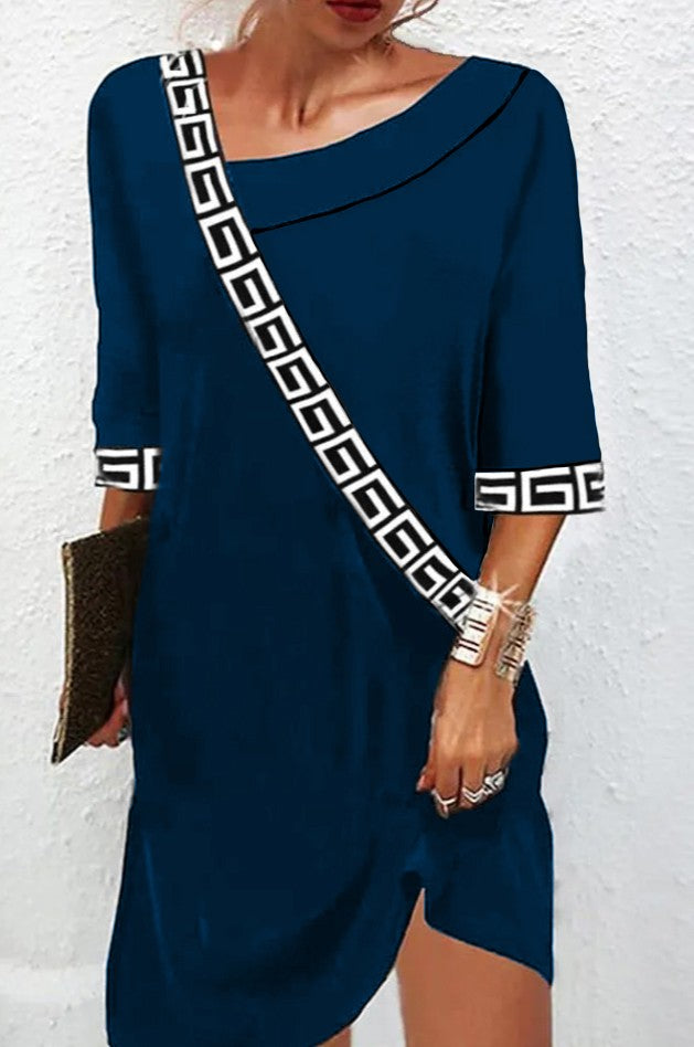 Abito elegante con stampa geometrica, bianco e nero