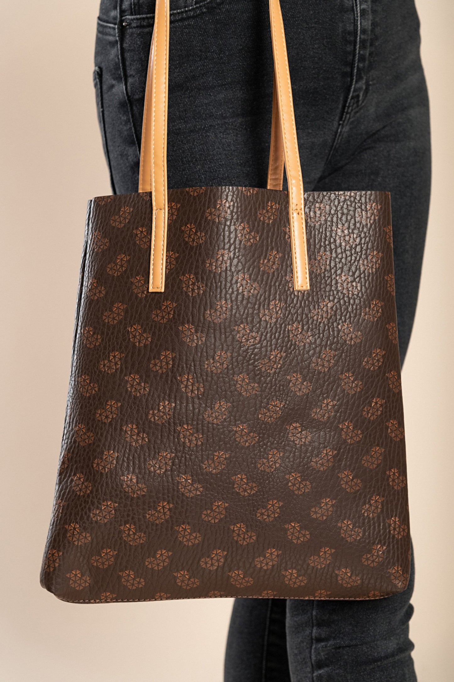 Borsa a mano con stampa, marrone