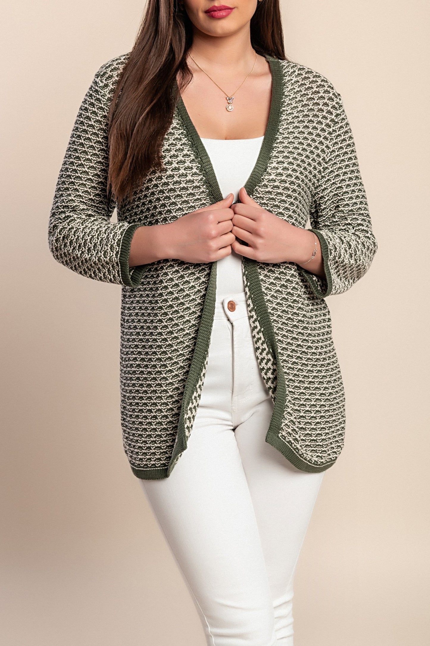 Cardigan con maniche a 3/4, oliva
