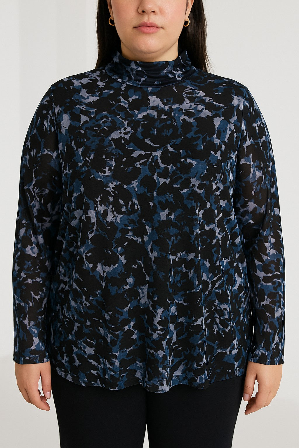 Blusa stampata taglie forti, nera