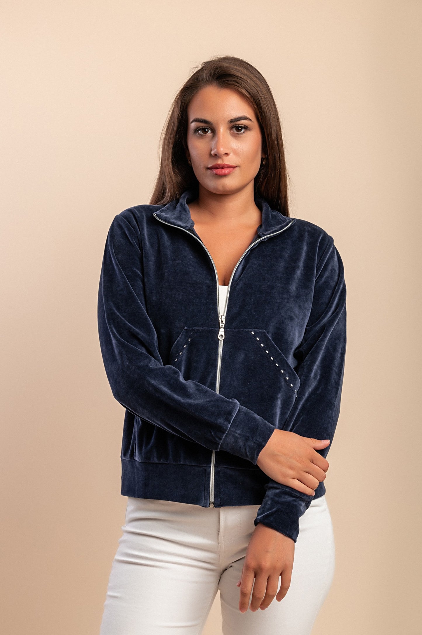 Felpa con zip in cotone e velluto sintetico, blu