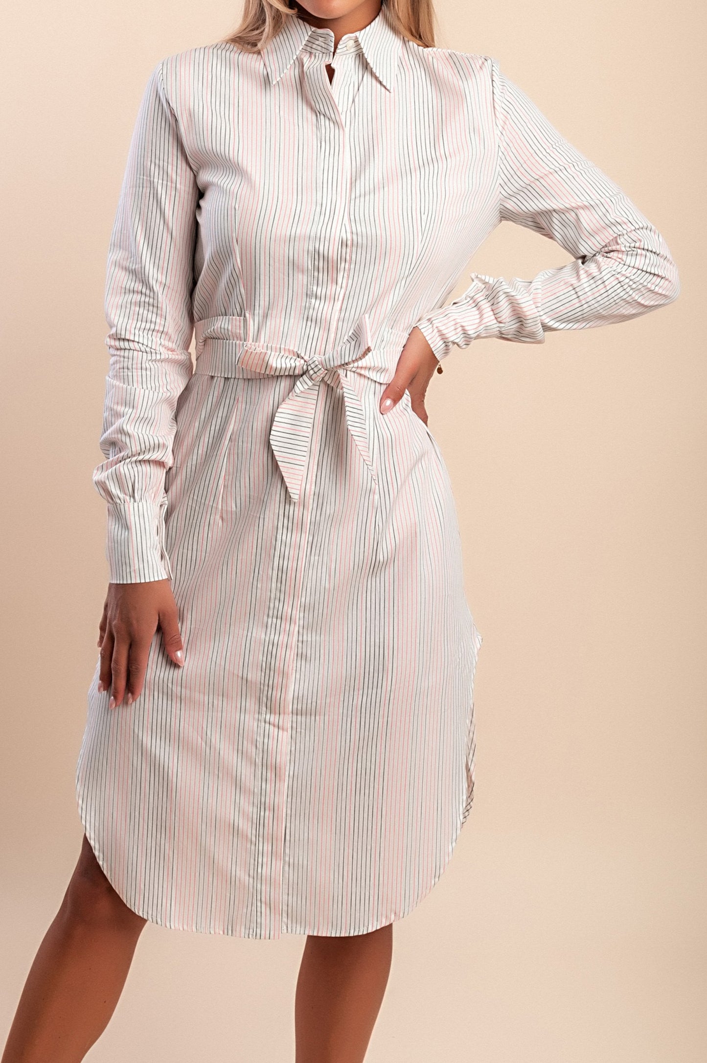 Abito camicia a righe, bianco