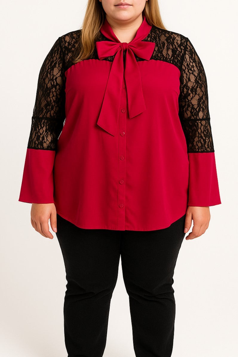 Camicia taglie forti con pizzo, fucsia