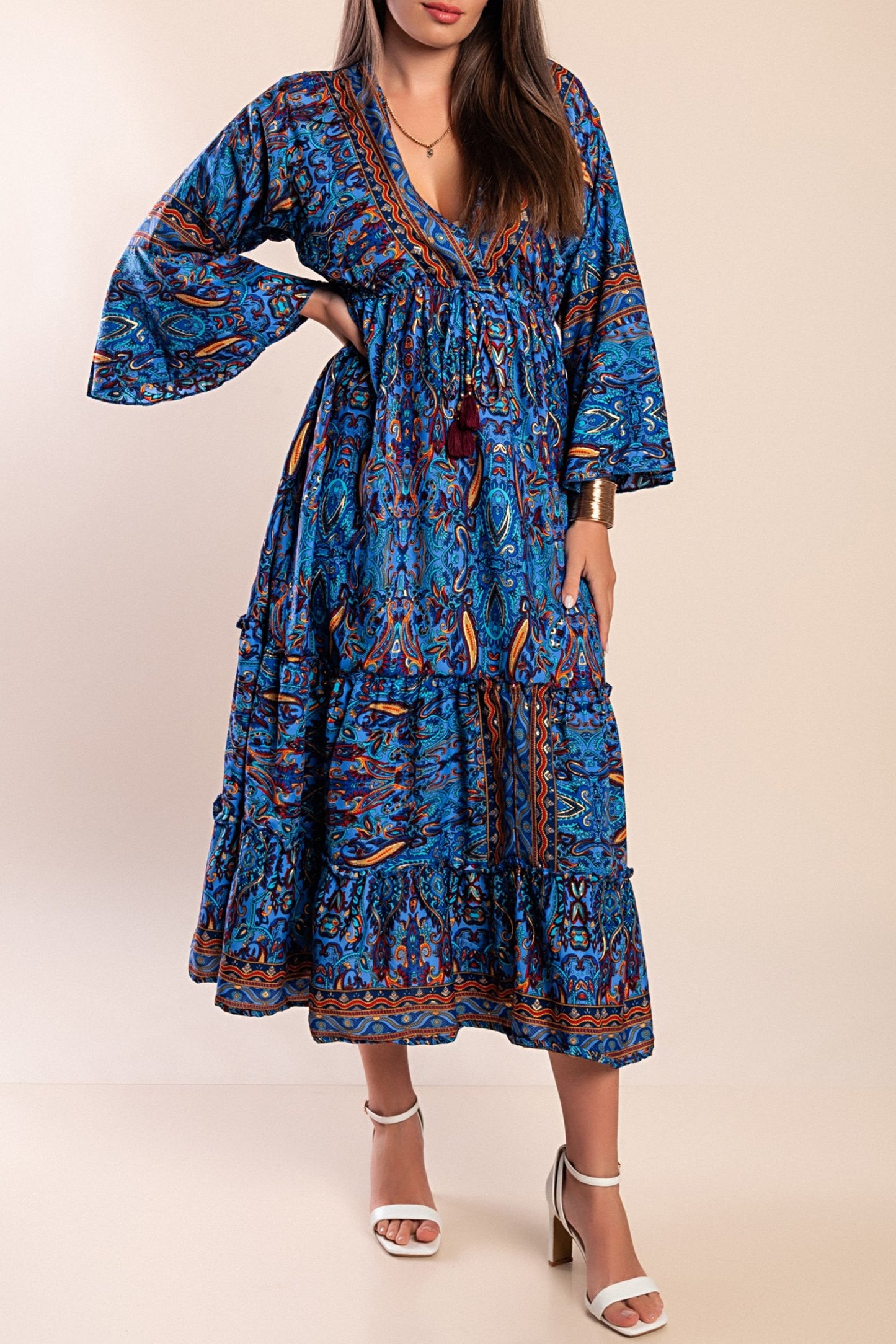 Abito maxi con stampa, blu